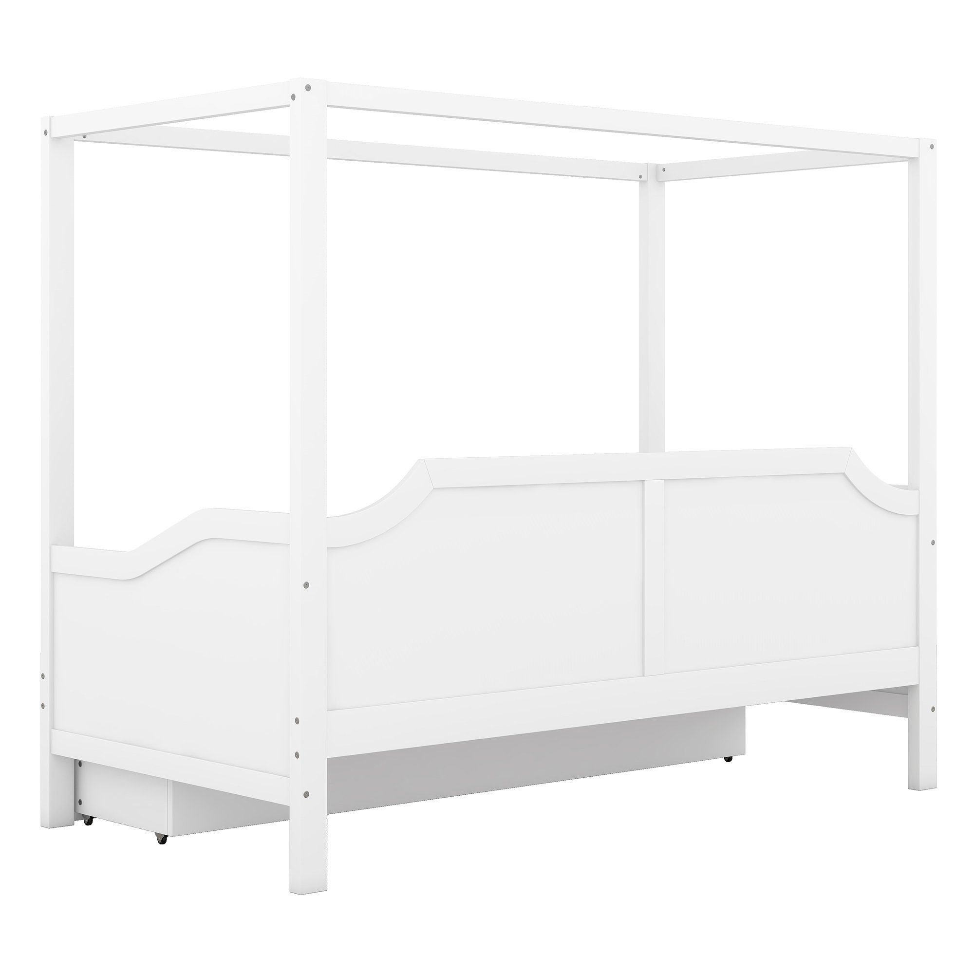 mit Holzbett weiß Stauraumbett Lagerung 90x200cm Kinderbett Daybed Schubladen), Baldachin 1 Daybed REDOM 3 in Einzelbett (hölzernen Ohne Matratze Funktionsbett