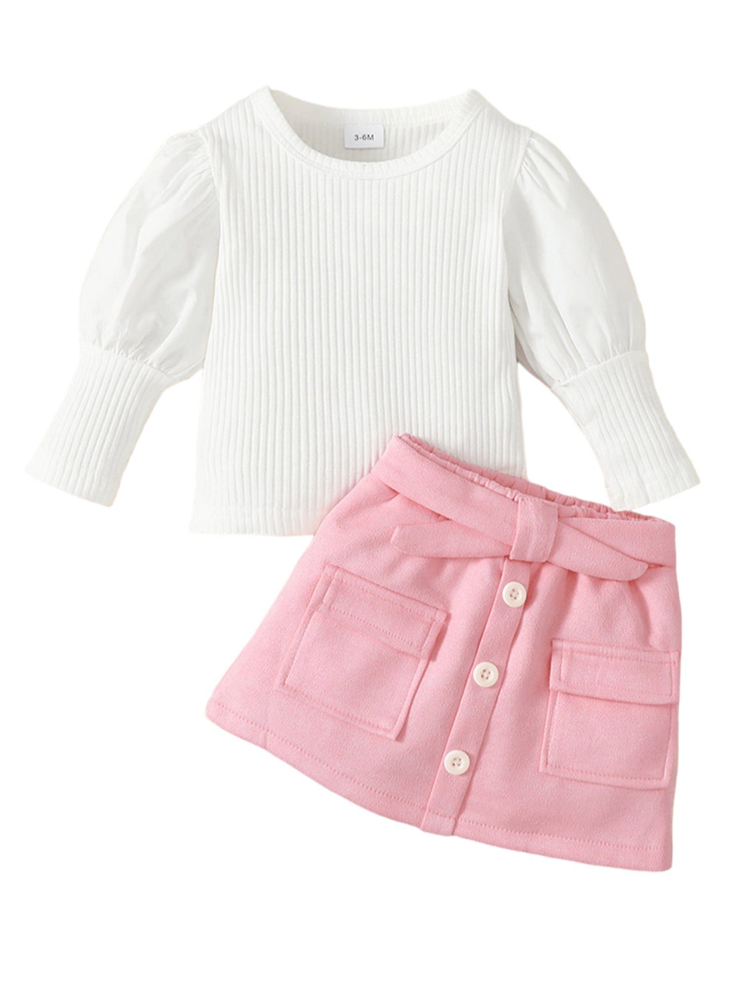 LAPA Shirt & Rock Baby Kontrastfarben Puffärmeln Rock, Mädchen Oberteil Weiß mit (2-tlg) und