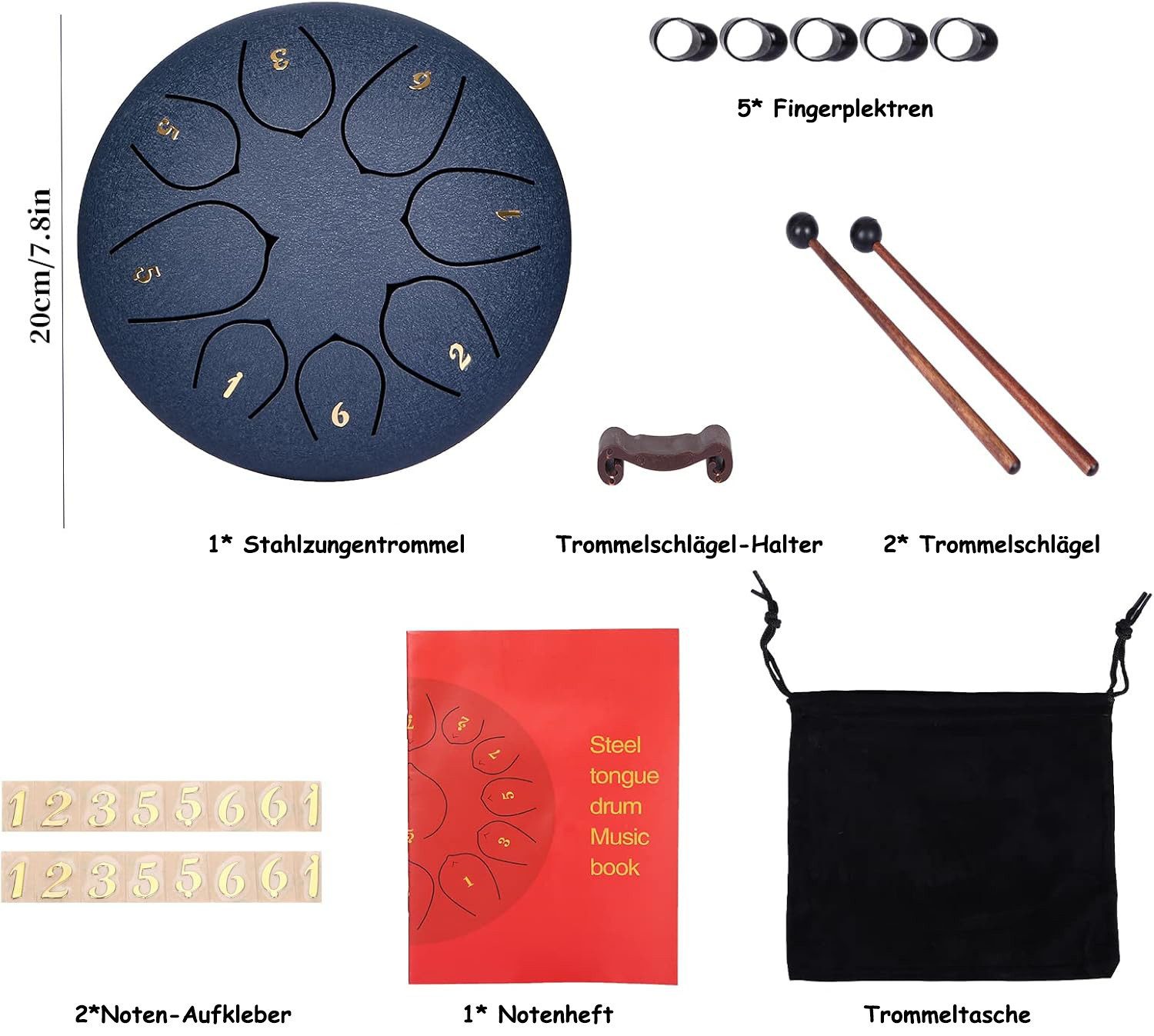 SinLaw Steel Tongue Drum 6“ Stahlzungentrommel, 8-Tasten-Zungentrommel für Meditation und Yoga, 1-St., Mit Schlägel, Tragetasche und Fingerschutz, rutschfester Gummifuß