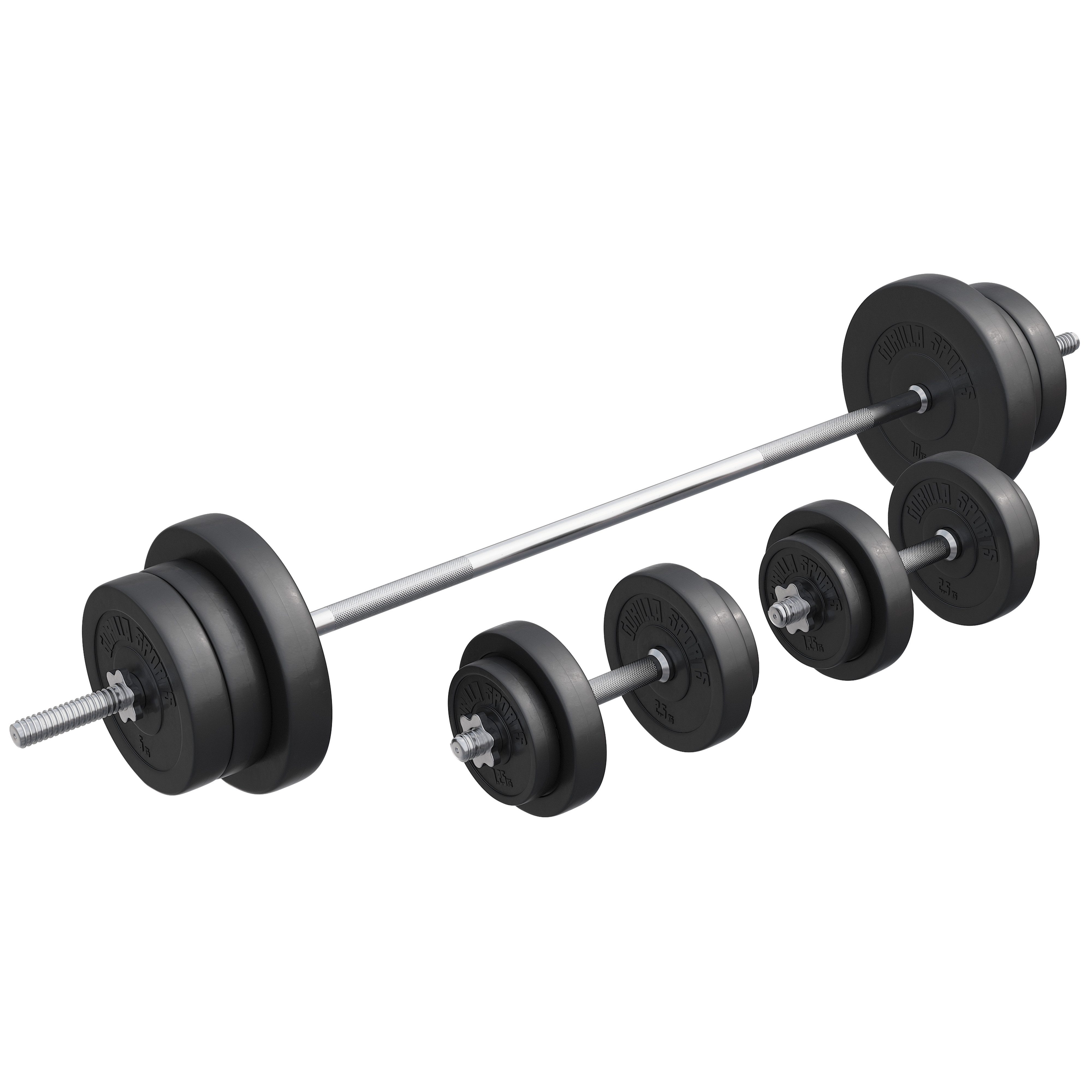 Hantel-Set 70kg, Langhantelstange, Ø 30mm, 2 Kurzhantelstange, 6 Sternverschlüsse