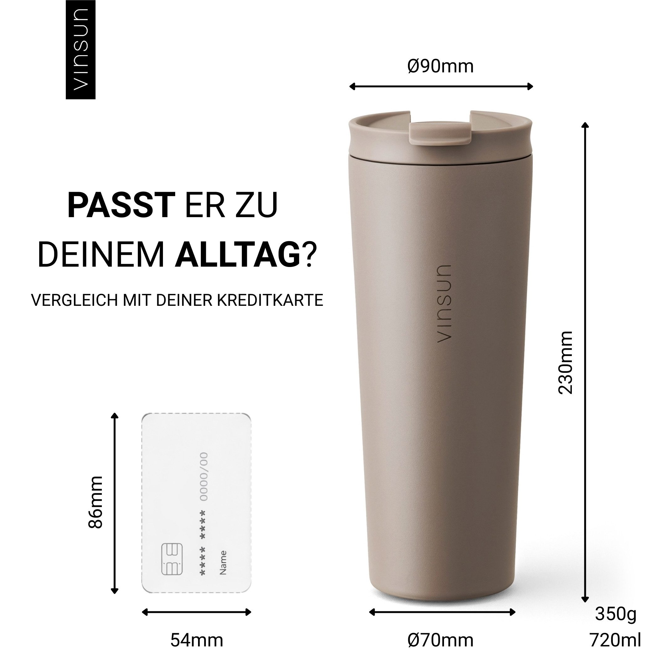 Vinsun Thermobecher Edelstahl Becher mit Strohhalm 720ml - Isolierbecher auslaufsicher, 4-tlg., Edelstahl, Doppelwandig isoliert, BPA frei, bruchfest, Kalt- und – Bild 5 von 5