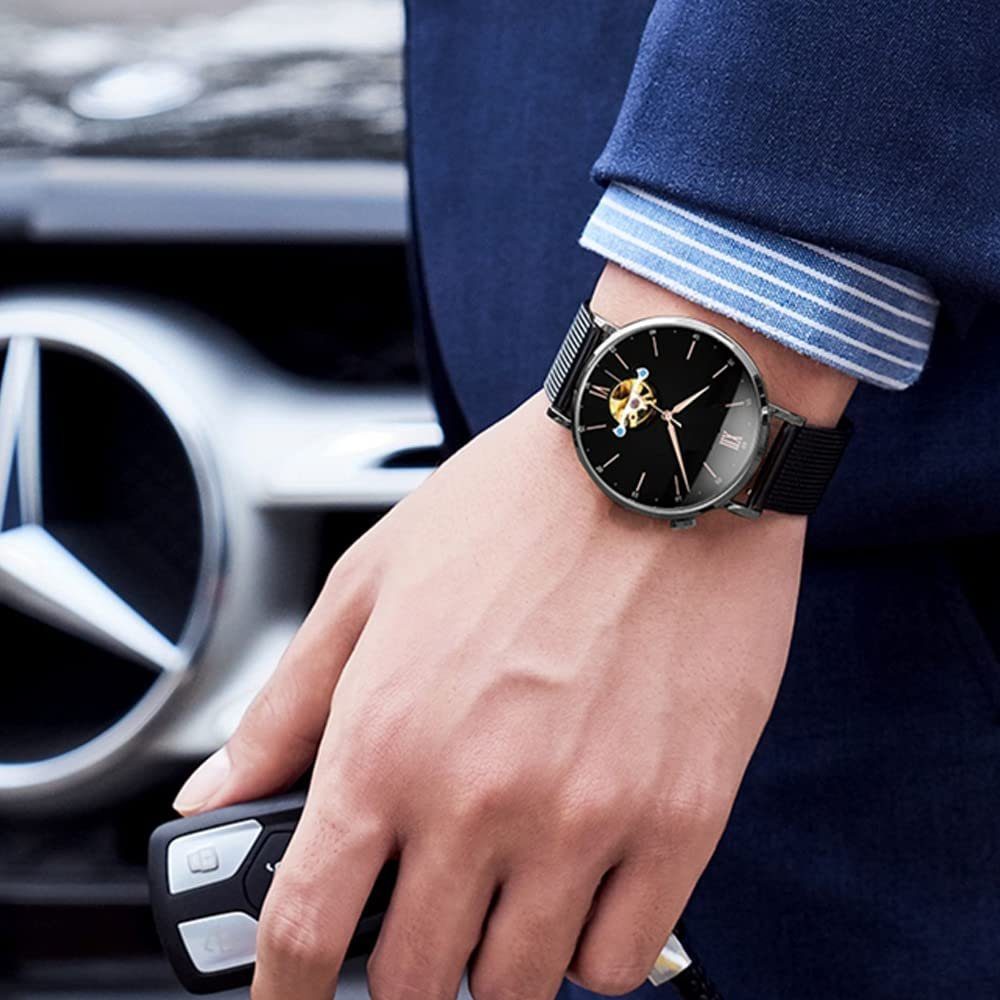 Uhrenarmband Watch Uhrenarmband,Mesh-Edelstahl,Interlock-Sicherheitsverschluss, Uhr. Schnellverschluss,für 18/20/22mm oder Smart Sunicol traditionelle Schwarz