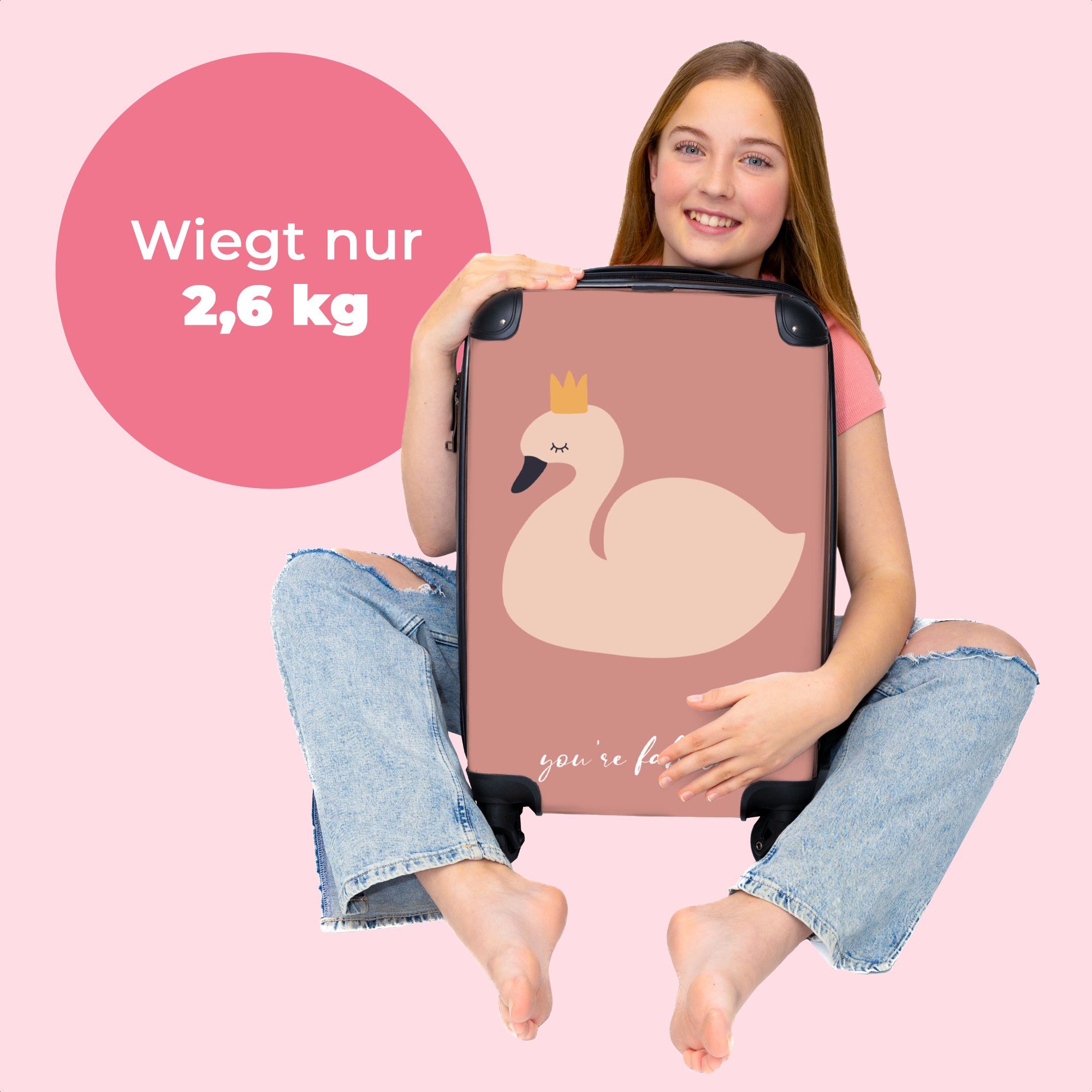 Mädchen 4 Rosa Du NoBoringSuitcases.com© Rollen, - Schwan Sprichwörter, mit für bist rollen, 4 - Krone Reisekoffer - 55x35x20cm Kindertrolley, - Koffer fabelhaft Kinderkoffer