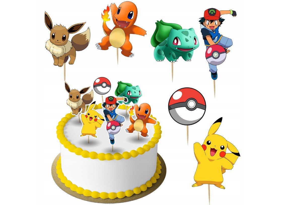 Tortenstecker POKEMON Topper Set 6 Stk Geburstag Torten Deko Kuchen Junge
