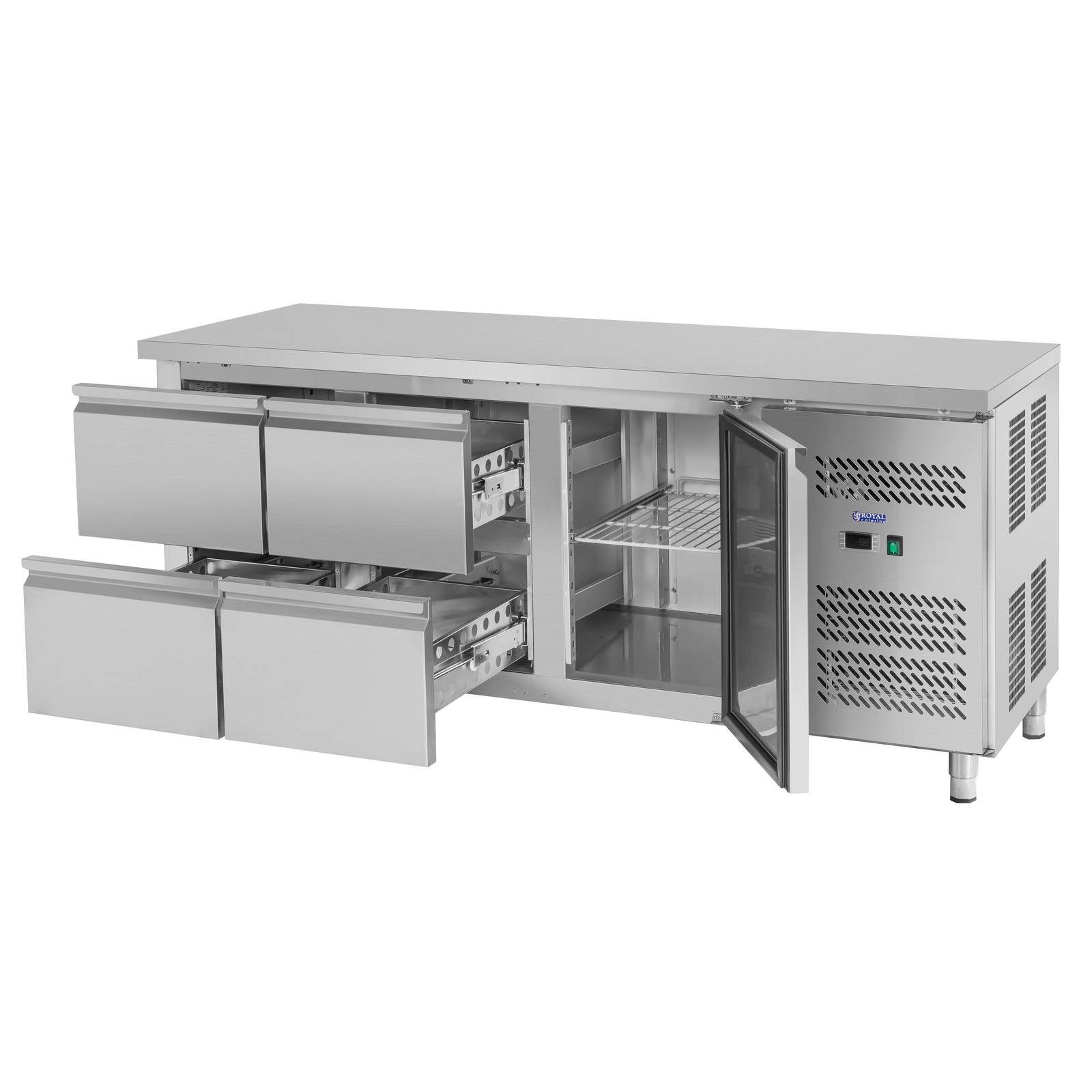 Royal Catering Kühlschrank RCKT-179/70, 84 cm hoch, 179.5 cm breit, Kühltisch 403L 4 Schubladen 1 Tür Saladette Arbeitsfläche Pizzatisch