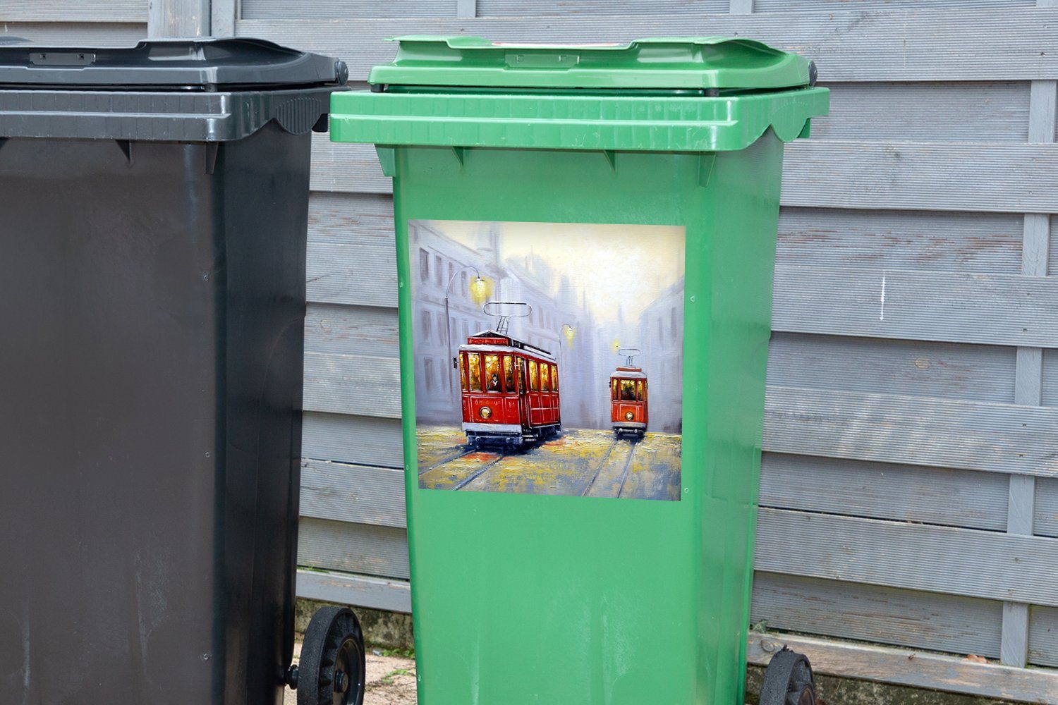 - Sticker, (1 Gemälde Abfalbehälter Container, - Straßenbahn Öl St), Stadt MuchoWow Wandsticker Mülltonne, - Mülleimer-aufkleber,