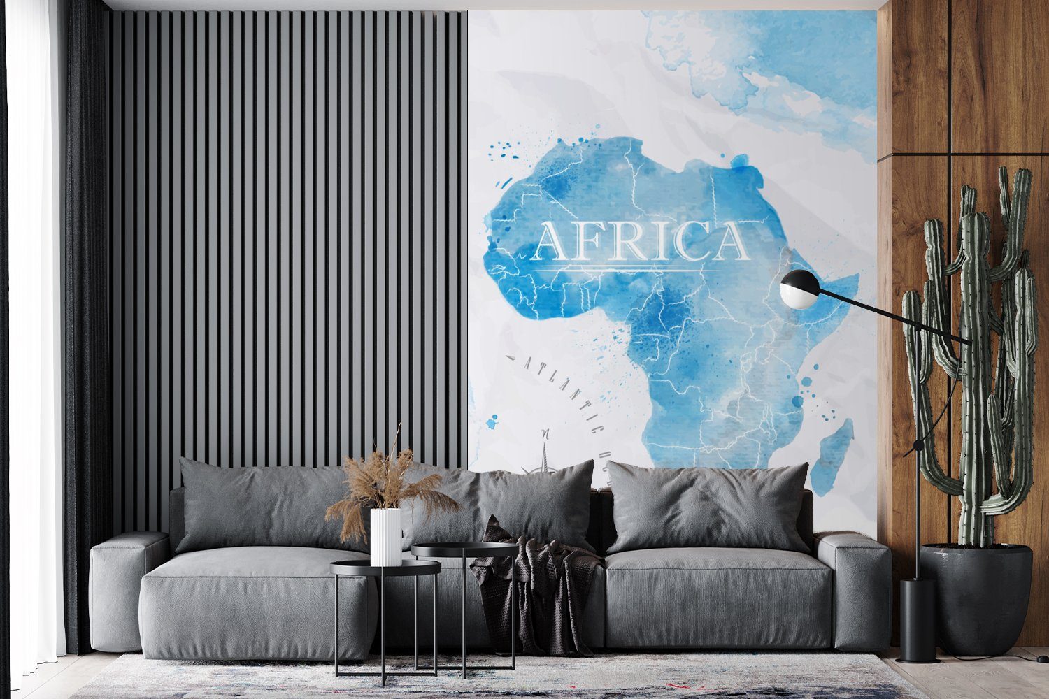 Karten Wohnzimmer, Aquarell, St), Tapete Wandtapete - Montagefertig Fototapete Vinyl - Afrika MuchoWow für bedruckt, Matt, (3