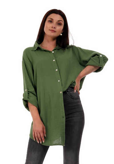 YC Fashion & Style Hemdbluse »Bluse Oversized Longbluse Herrlich weicher Musselin in vielen Farben One Size« (1-tlg) Uni, Langarm, Casual