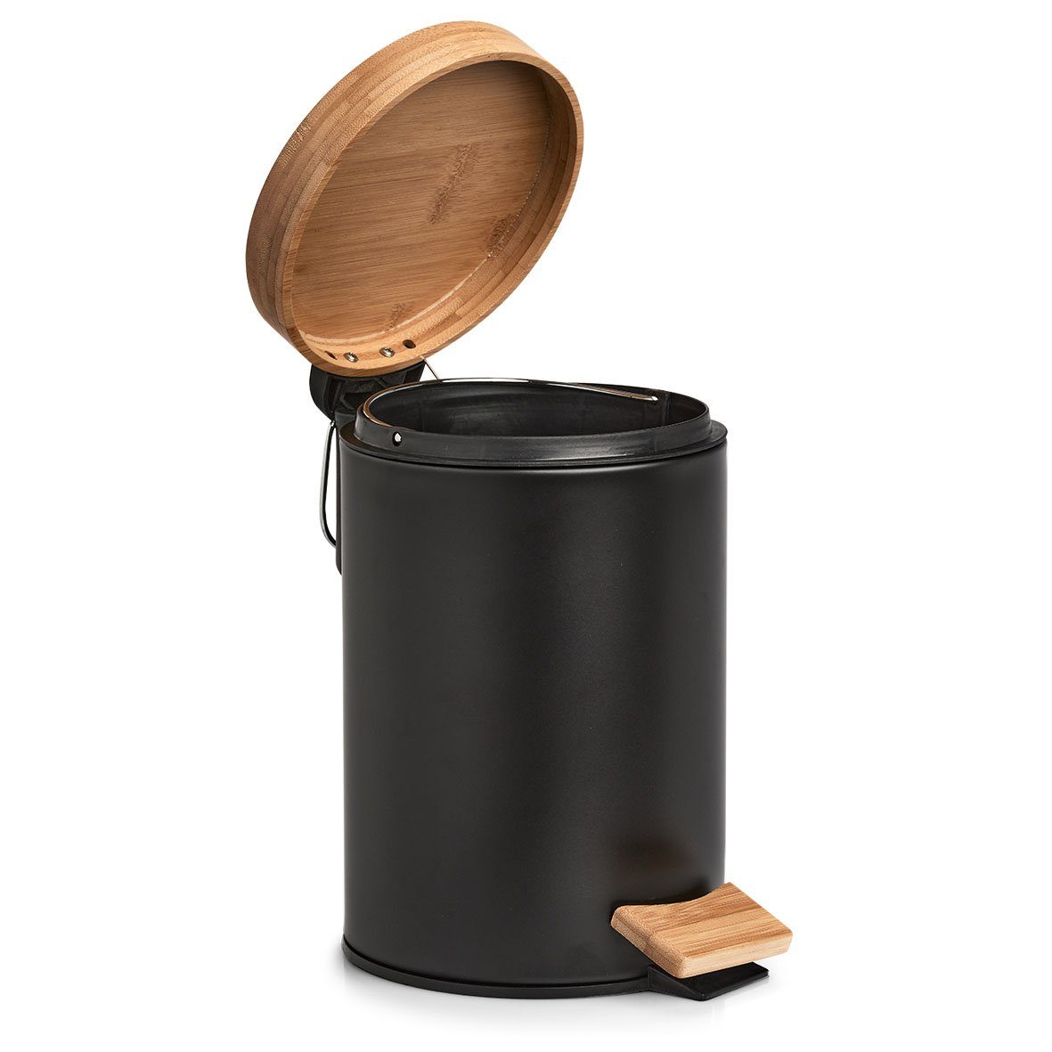 Zeller Present Kosmetikeimer, 3 ltr., Metall/Bambus, schwarz, Ø16,8 x 24 cm