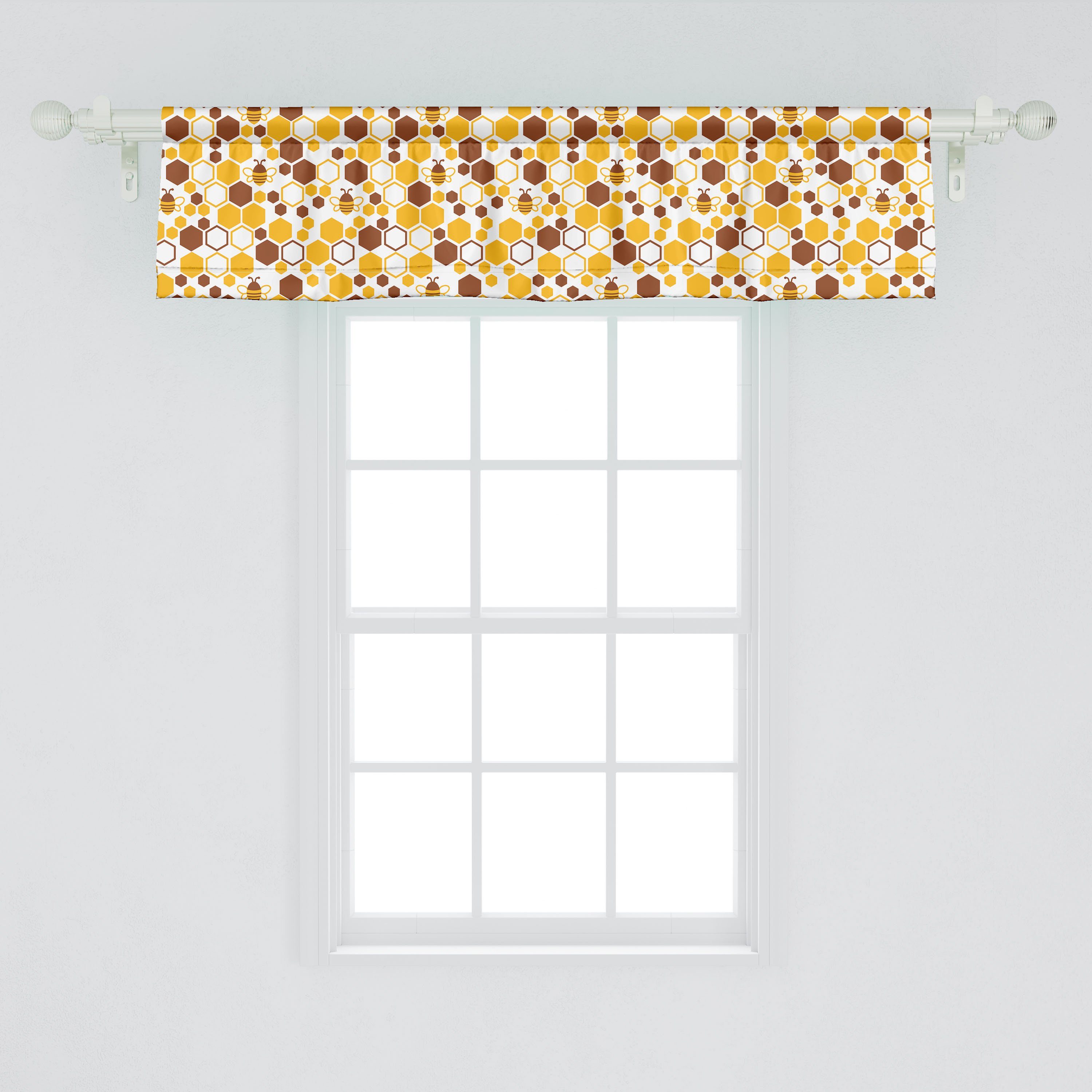 Dekor Bienen Schlafzimmer und Unregelmäßige Abakuhaus, Stangentasche, mit Hexagons Volant für Küche Scheibengardine Vorhang Insekten Microfaser,