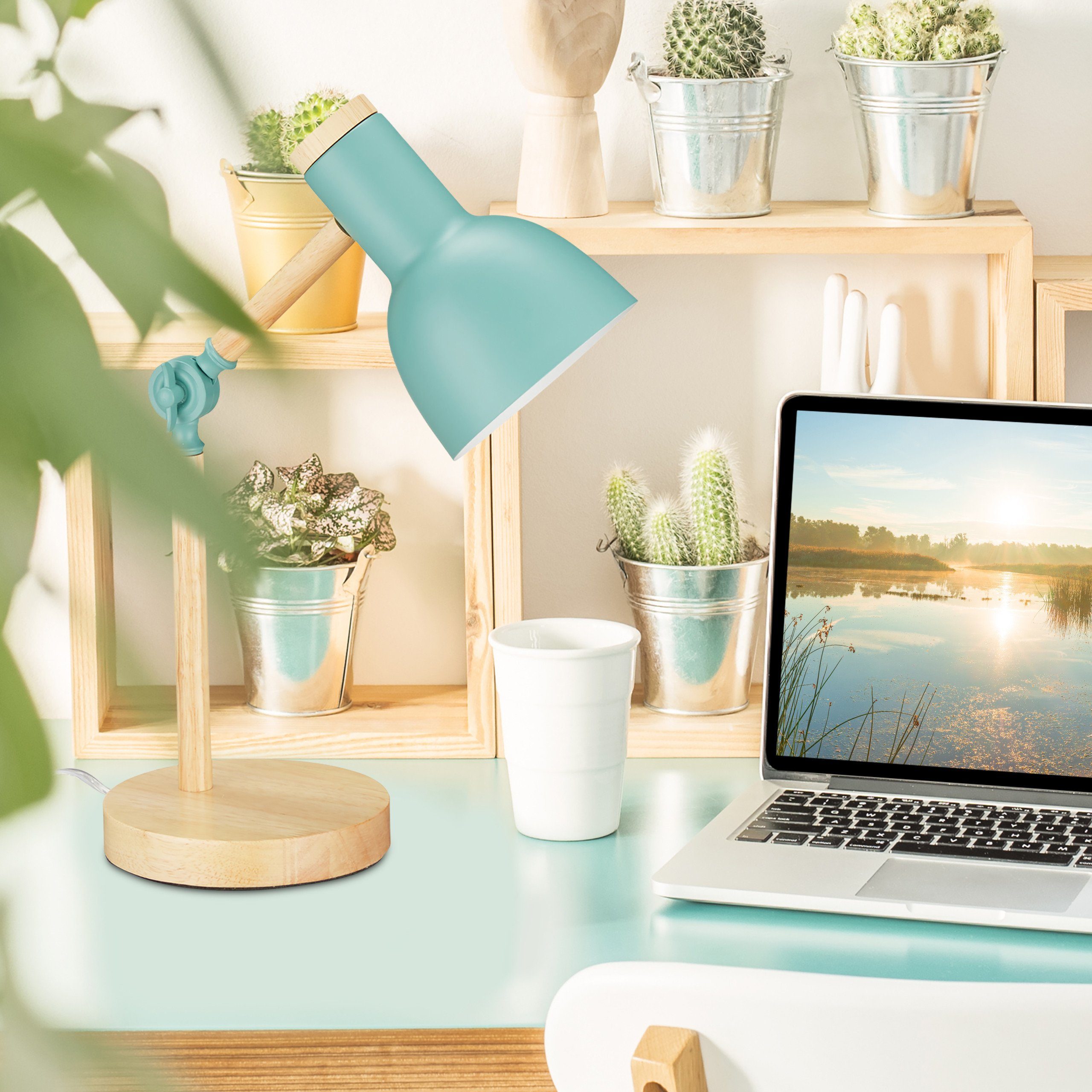 relaxdays Schreibtischlampe Holz verstellbar, Grün günstig online kaufen