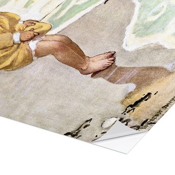 Posterlounge Wandfolie Jessie Willcox Smith, Ein kleines Mädchen spielt in den Wellen, Badezimmer Maritim Illustration