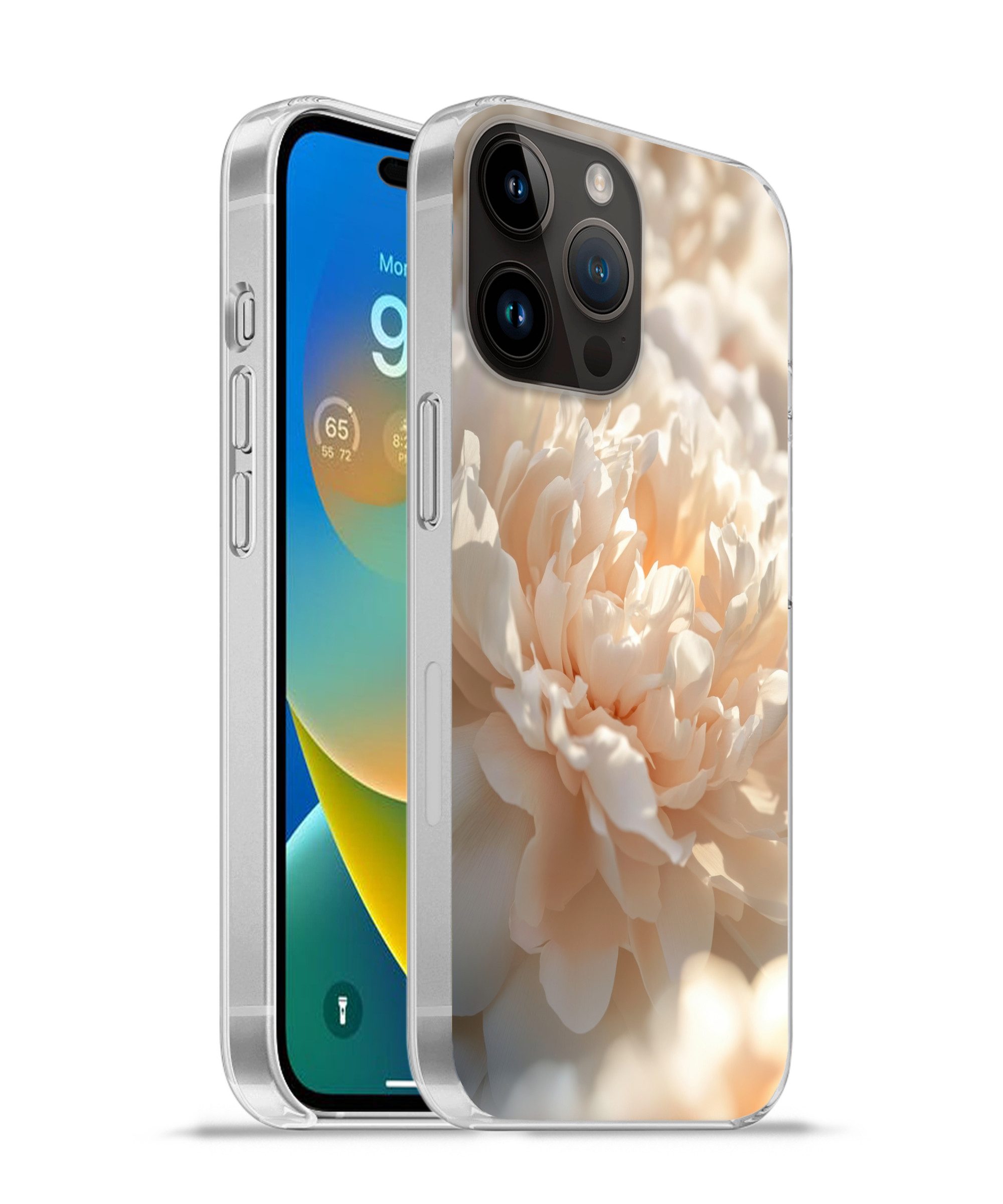 MuchoWow Handyhülle für Apple iPhone 14 Pro Nahaufnahme - Pfingstrose - Hellrosa, Smartphone-Bumper, Print, Handy Schutzhülle Dünn