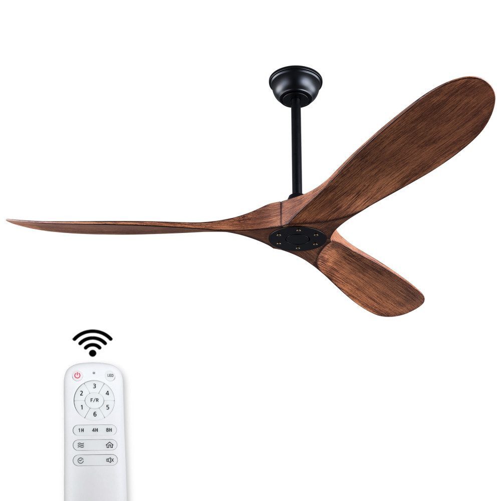 BBWL Deckenventilator Holzoptik 3 ABS-Flügel DC Motor reversibel 6 Stufen Fernbedienung, Deckenventilator für Schlafzimmer Esszimmer ohne Beleuchtung