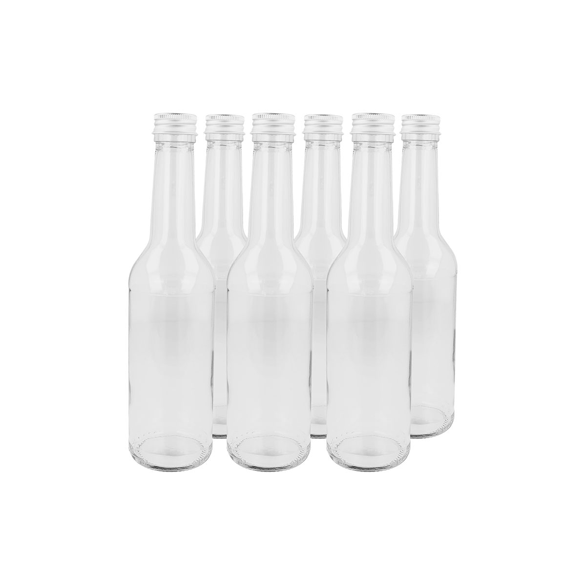 EUROHOME Einmachglas Glasflaschen mit Schraubverschluss und 350 ml Fassungsvermögen, Glas, (6er Set Schraubflasche 23,5 cm), Liquid Flaschen mit silber Verschraubung