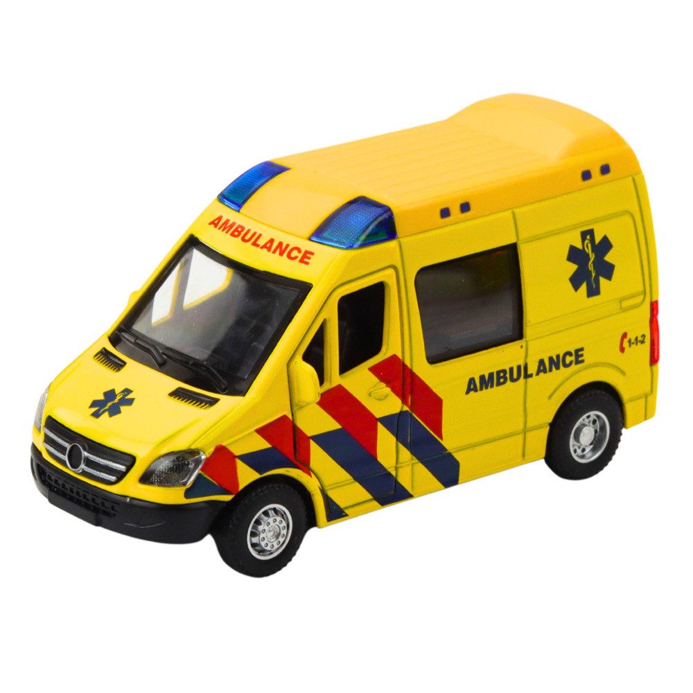 LEAN TOYS Spielzeug-Krankenwagen Rettungswagen Einsatzfahrzeug Modellauto, (Spar-Set, 1-tlg., 13 x 7 x 6 cm leuchtend), Rückzugmotor, Licht & Sound, Metall, Türen öffnen