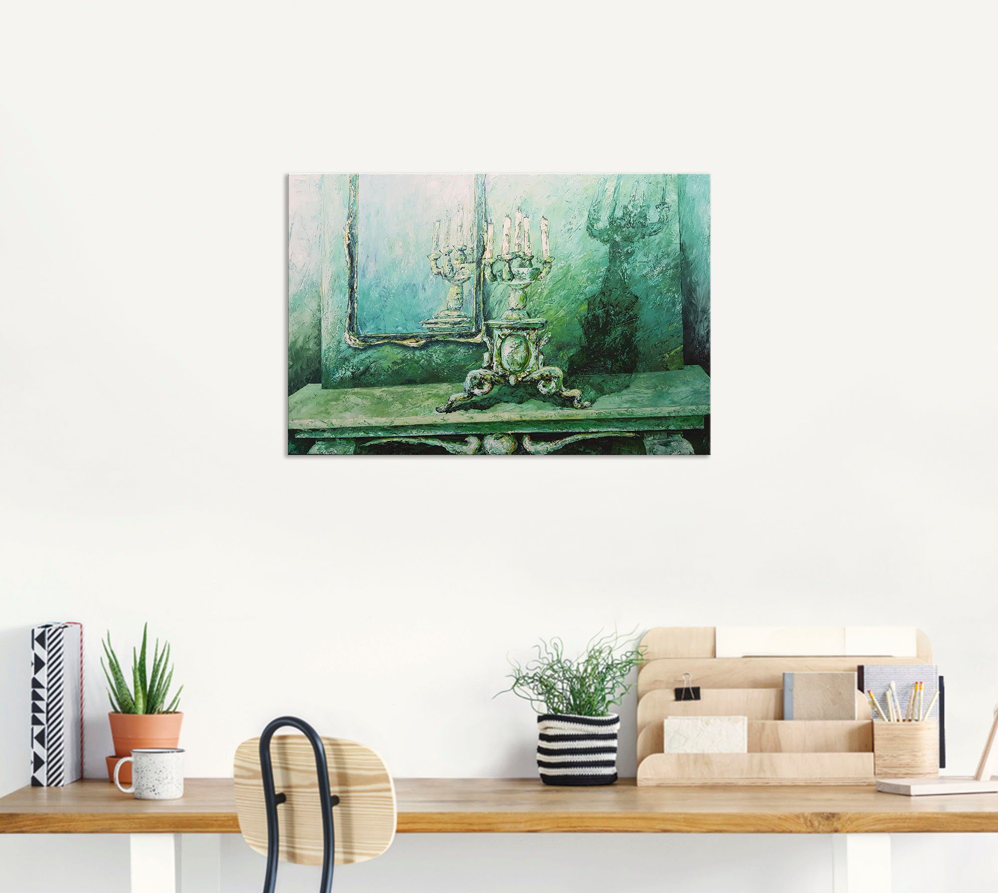 versch. Wandaufkleber als Poster oder Alubild, Barocker Leinwandbild, (1 Größen Innenarchitektur in Wandbild Leuchter Artland grün, St),