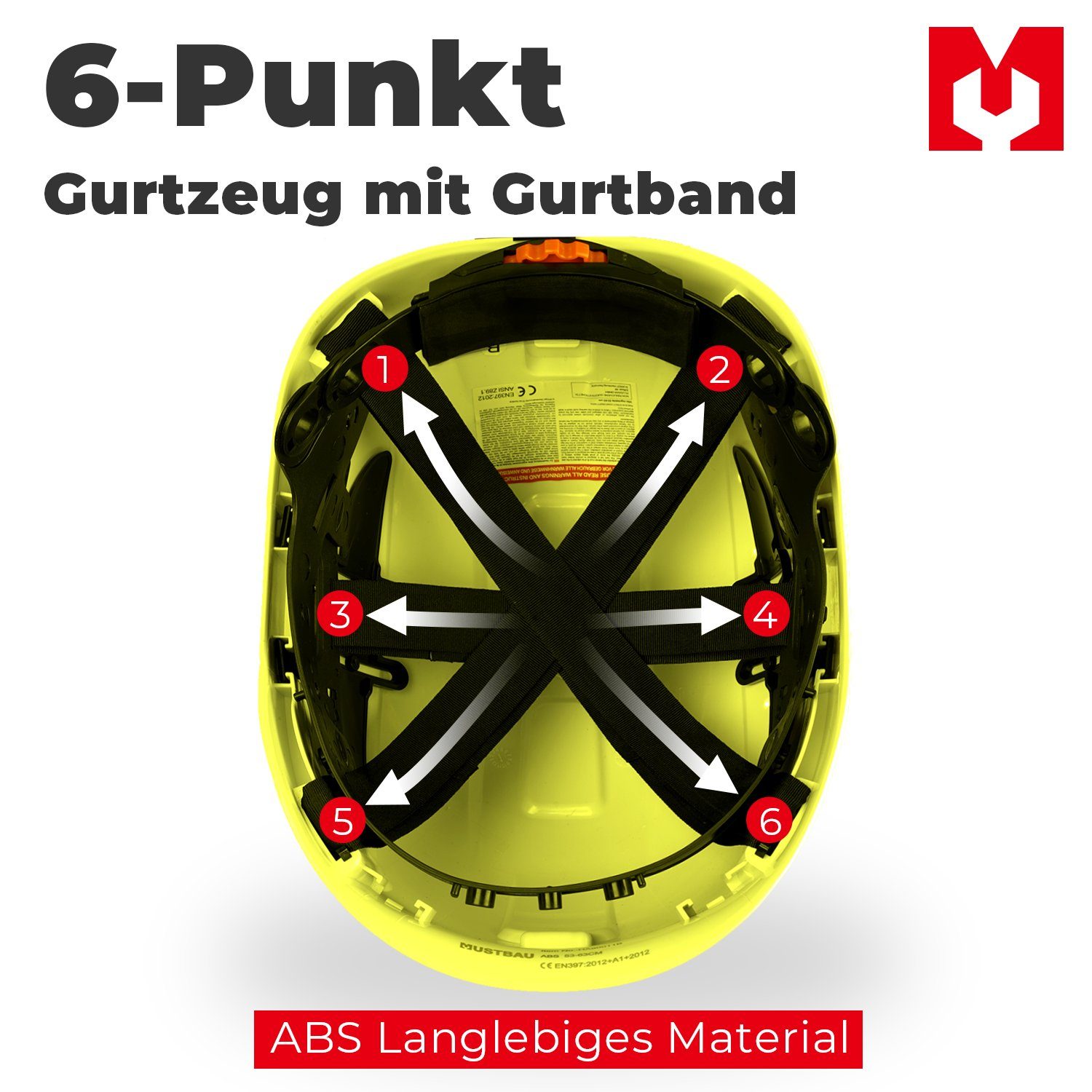 Mustbau Schutzhelm Arbeitshelm, EN397, ABS-Material, 53-63cm Verstellbarer Kopfumfang, Sicherheitshelm Bauhelm mit Anti-Beschlag-Brille und Schweißband