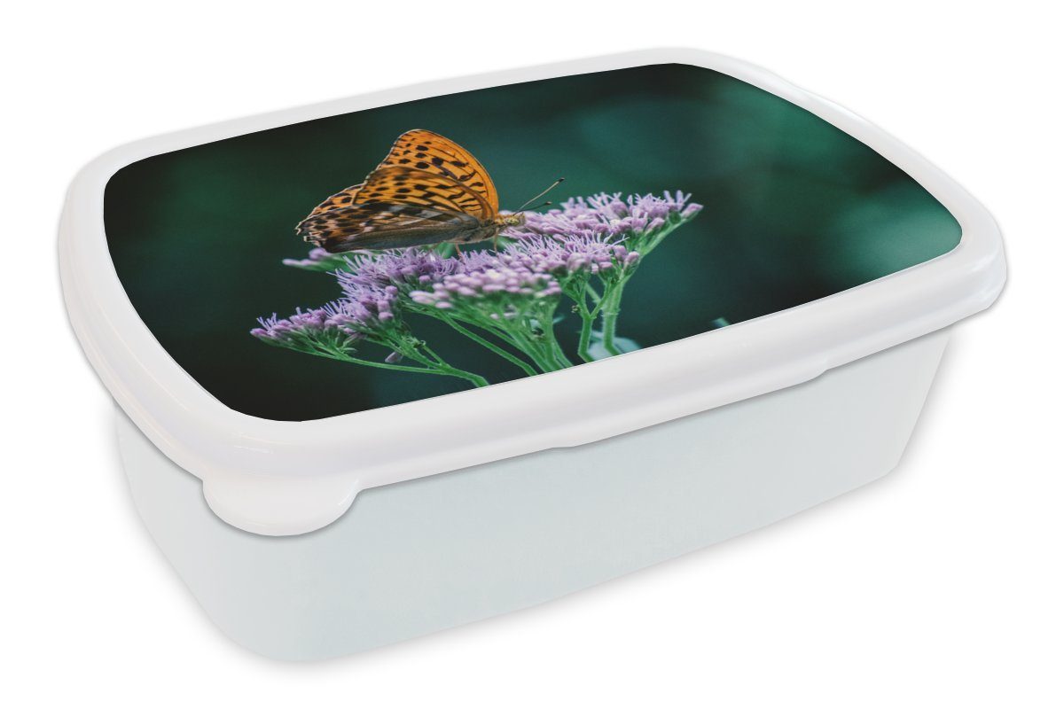 MuchoWow Lunchbox Blumen - Schmetterling - Porträt, Kunststoff, (2-tlg), Brotbox für Kinder und Erwachsene, Brotdose, für Jungs und Mädchen weiß