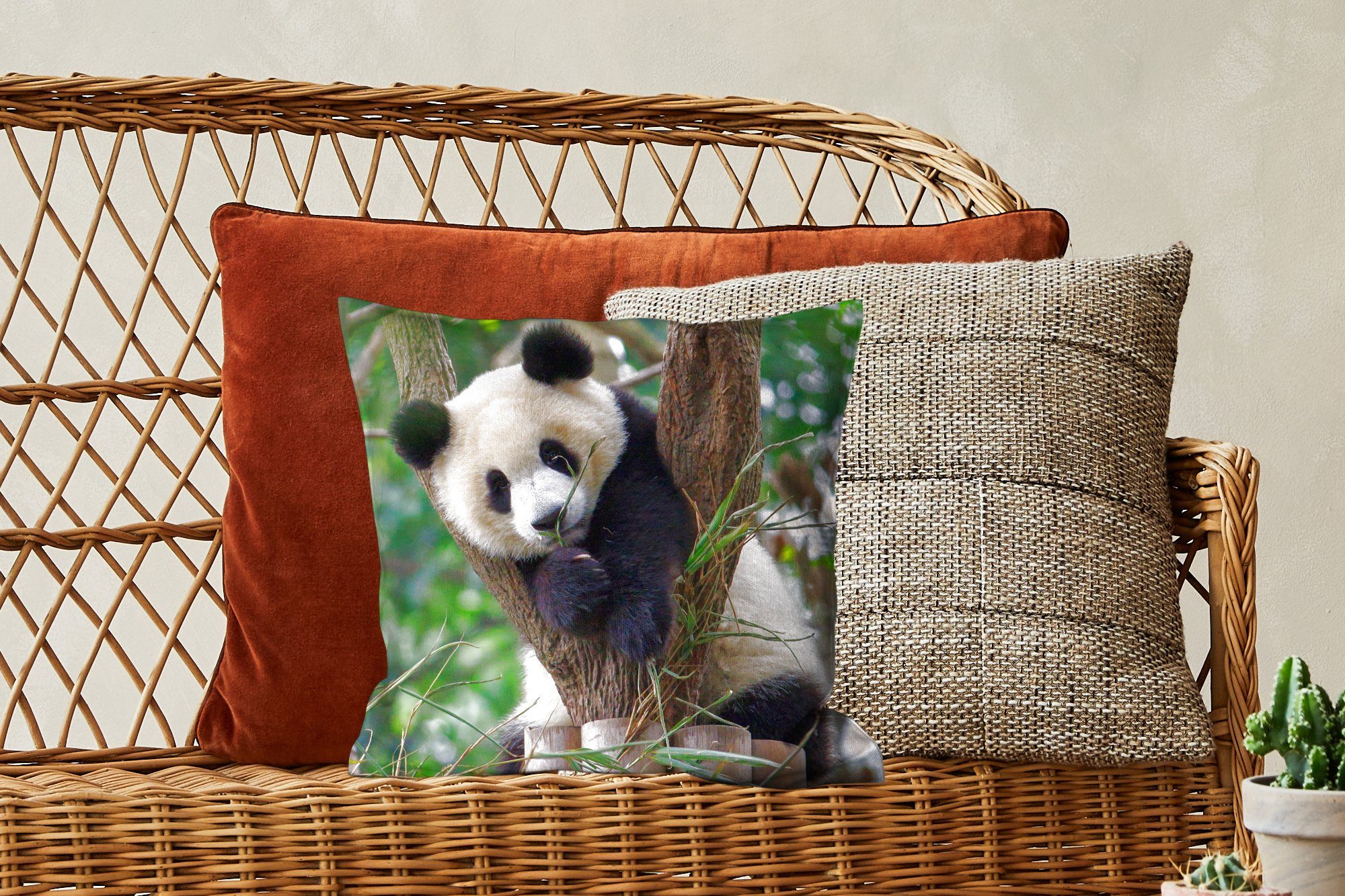 - Panda Zierkissen Schlafzimmer, Dekokissen Wohzimmer, Tiere Deko, - Sofakissen Dschungel MuchoWow mit für Füllung Natur, -