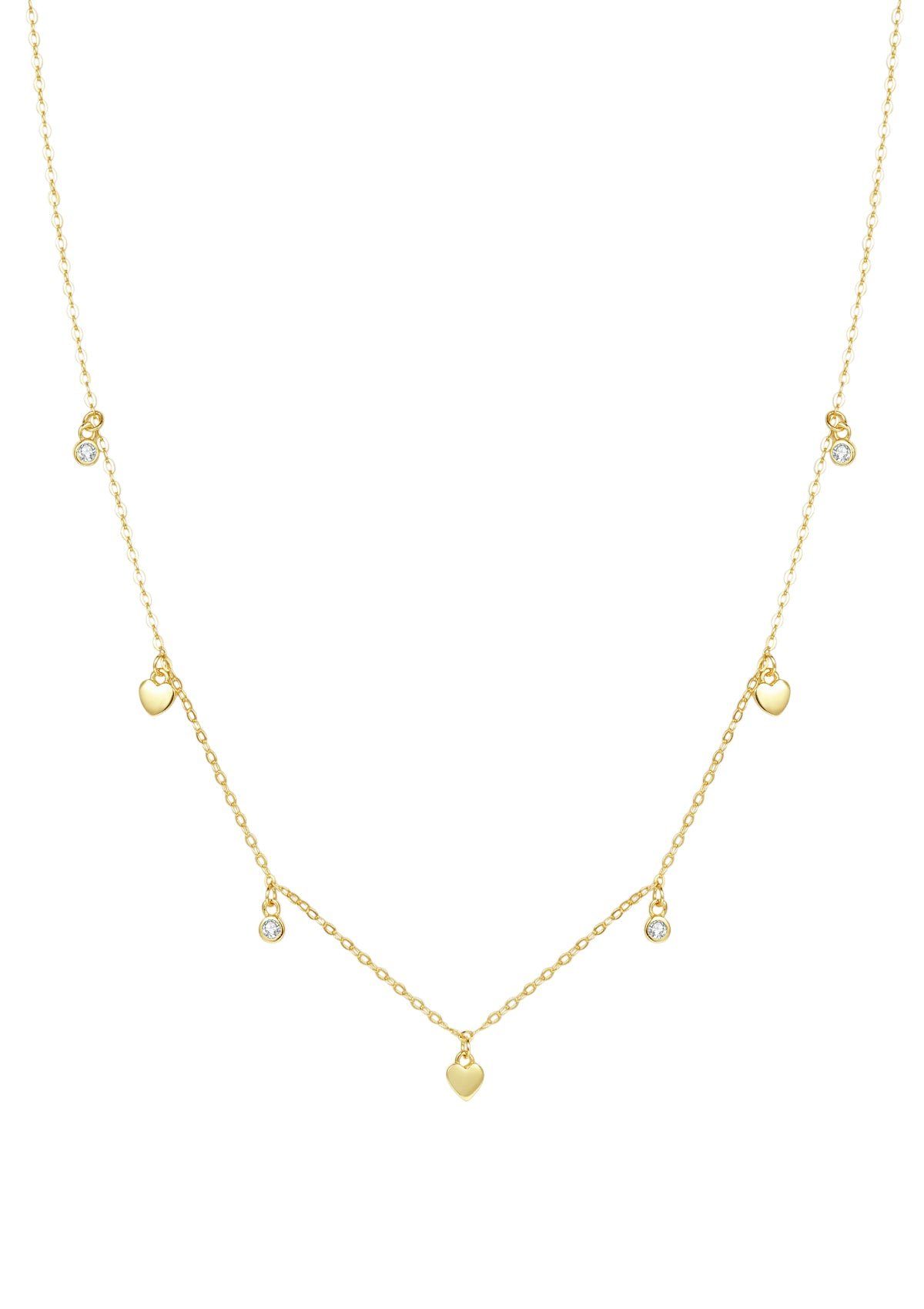 Silberkette Herz Zirkon Anhänger rund, 18K Gold