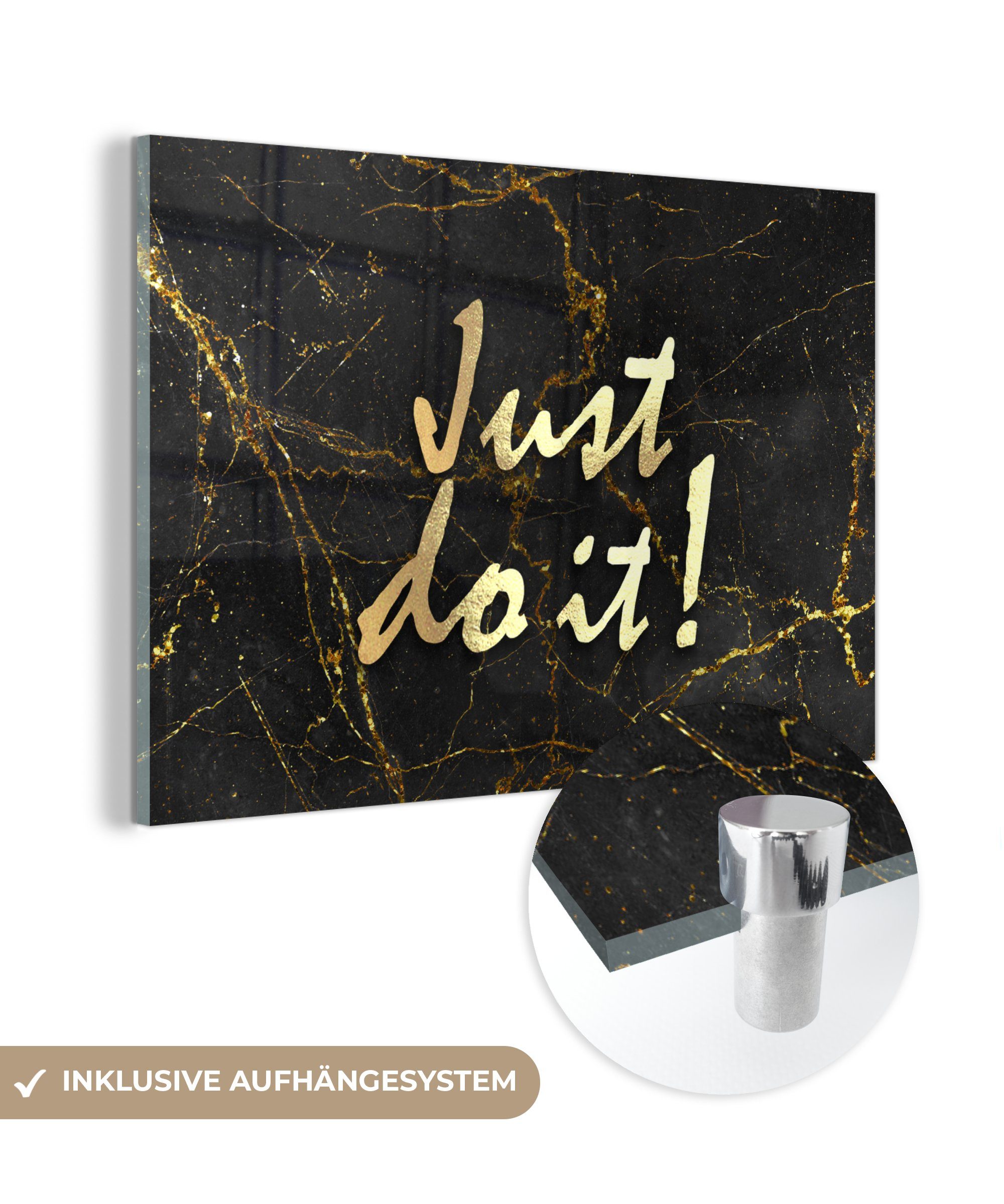 - MuchoWow Glas Glasbilder Glas auf Motivation auf Wanddekoration - - Wandbild Marmor, - St), Zitat (1 Bilder - Acrylglasbild Foto