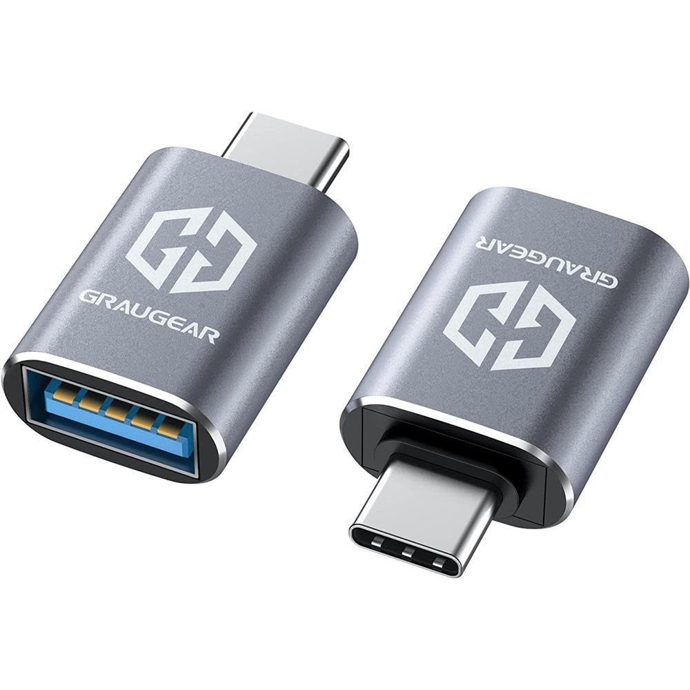 GRAUGEAR USB 3.2 Gen2 Type-C Adapter USB-Adapter, USB Type A Buchse zu Type  C Stecker, Schnellladen, 2 Stück, silber