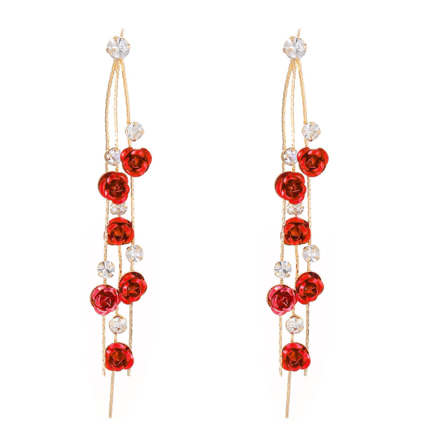 RWEUOQ Paar Ohrstecker Rote Rosen-Tassel-Ohrringe mit günstig online kaufen