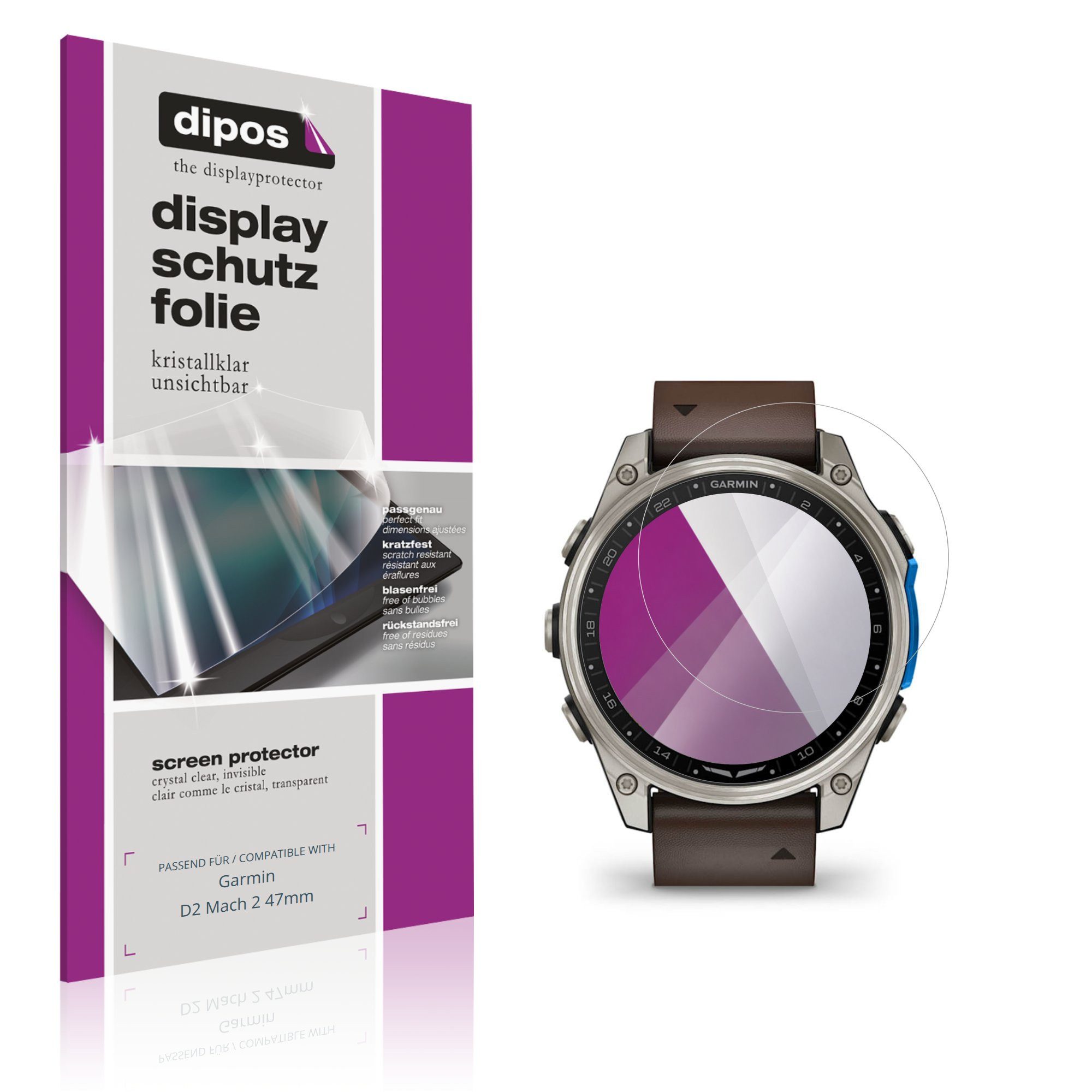 dipos Displayschutzfolie Schutzfolie für Garmin D2 Mach 2 47mm, 6 Stück, Displayschutz Schutz Folie Made in Germany