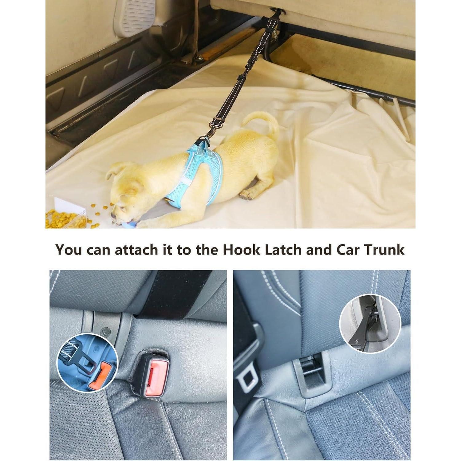 LuxusKollektion Autohundegeschirr Anschnallgurt Hund Auto Bungee Geschirr Schnalle Karabiner Schwarz