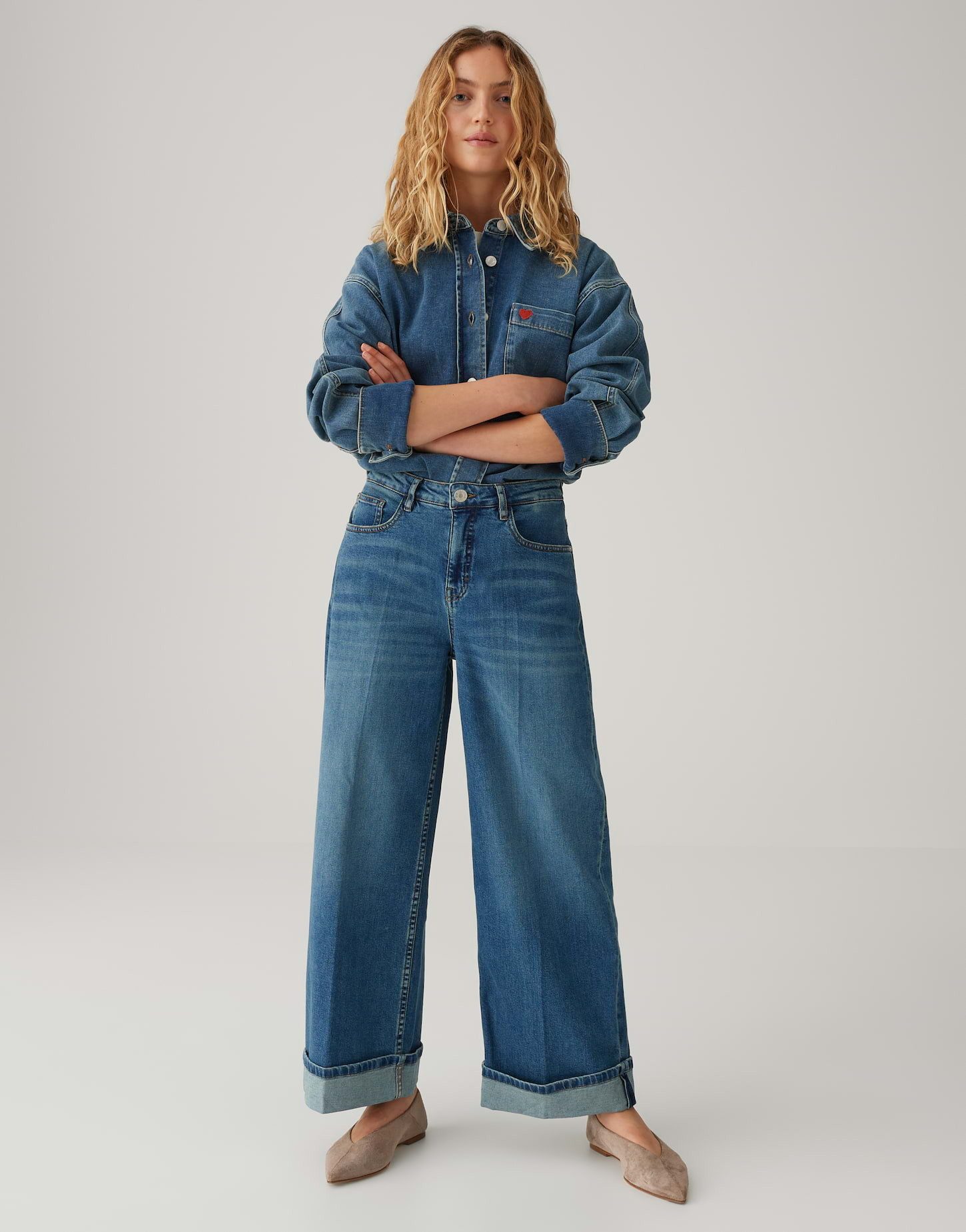 OPUS Weite Jeans Miva valentine aus Dry Indigo® Mid Rise weiter, gerader Beinverlauf, fester Griff, formstabil, 5-Pocket