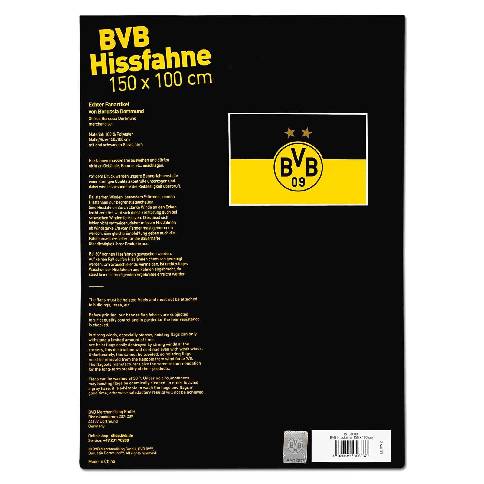 BVB Fahne BVB-Hissfahne (150 x 100 cm) (Packung, 1-St., Fahne)