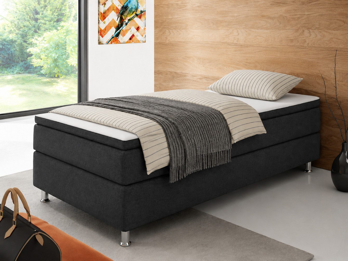 inter Boxspringbett Rahmen Boxbett mit 7-Zonen Taschenfederkern inkl. Topper (Komplettbett, 7 Zonen Tonnentaschenfederkernmatratze, 90 cm, 140 cm, 180 cm), Inklusive Topper, Tonnentaschenfederkern, Hoher Liegekomfort