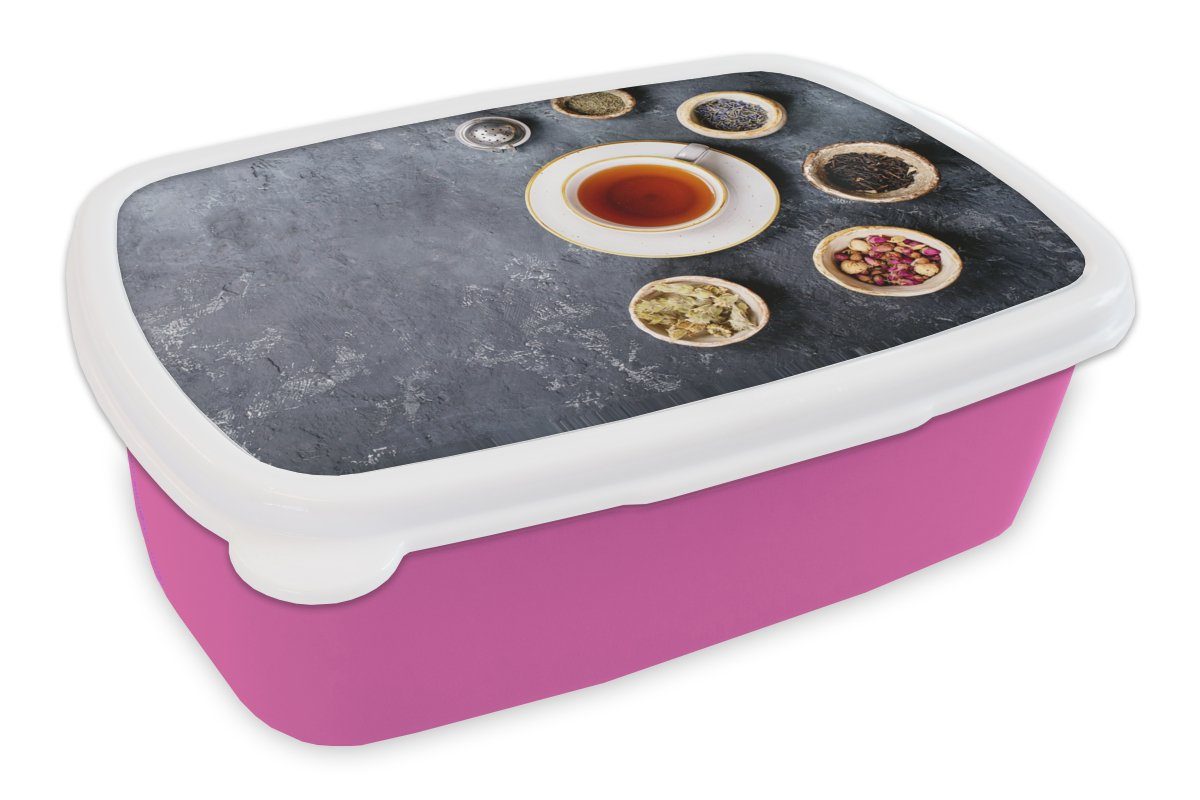 MuchoWow Lunchbox Tee - Kräuter - Gewürze - Küche, Kunststoff, (2-tlg), Brotbox für Erwachsene, Brotdose Kinder, Snackbox, Mädchen, Kunststoff rosa