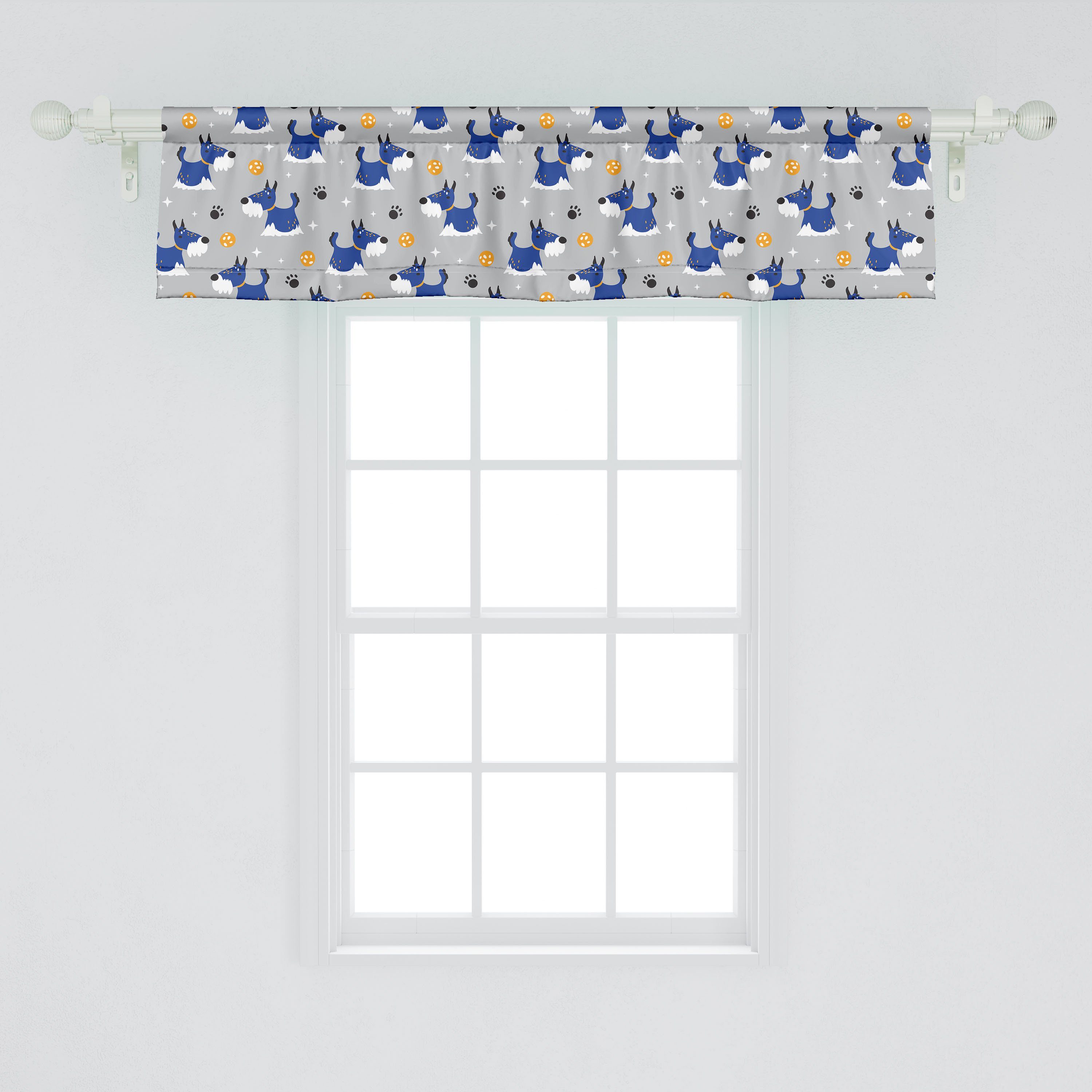 Scheibengardine Vorhang Volant für Küche Bild Schlafzimmer Bearded mit Stangentasche, Abakuhaus, Hunde Microfaser, Karikatur Dekor Blau