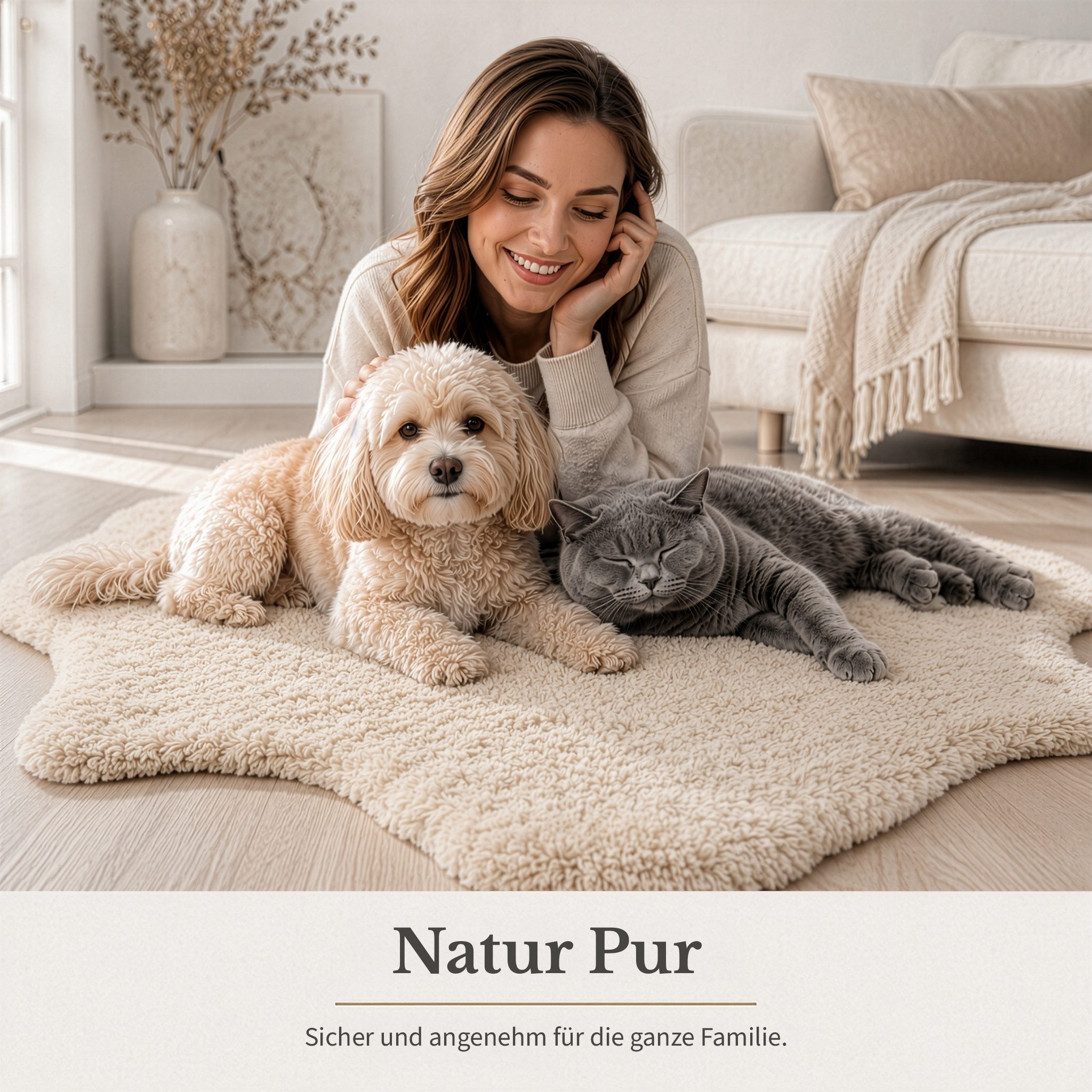 Kubus Fellteppich Design-Lammfell Willow, 100 % Schafwolle, Weich & Natürlich, Mit natürlichem Lederrücken