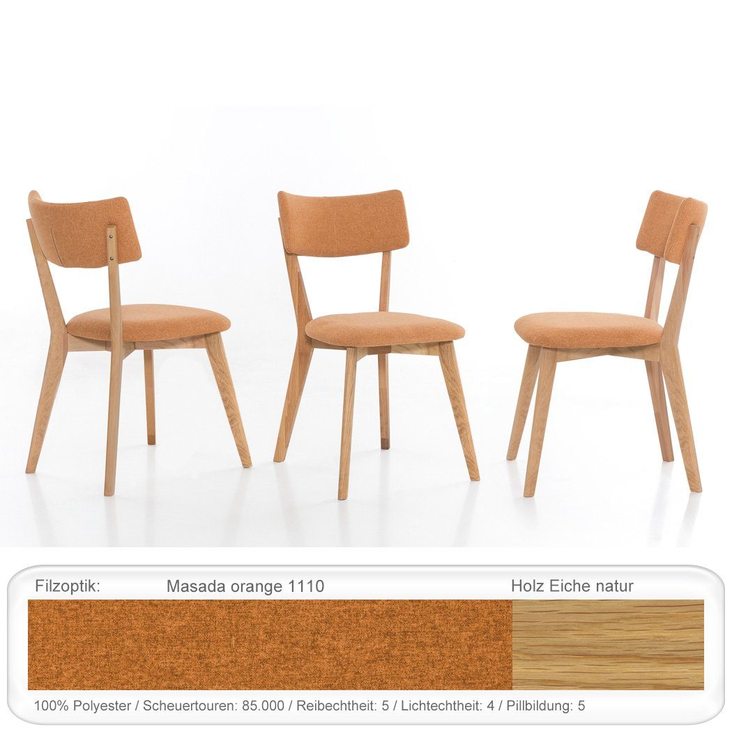 Massivholztisch Eiche expendio + 32 Thiago, cm 3-tlg), Tischgruppe, natur Stühle (komplette Spar-Set, orange Norina Masada 90x90 Essgruppe