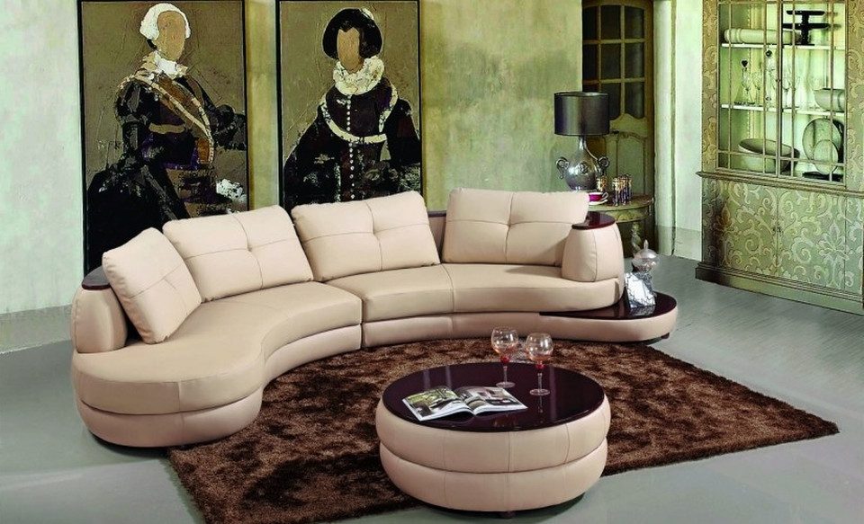 Xlmoebel Wohnlandschaft Modernes Rundsofa aus Leder mit USB-Anschlüssen und hohem Komfort, Ecksofa 1 Teile, Hergestellt in Europa