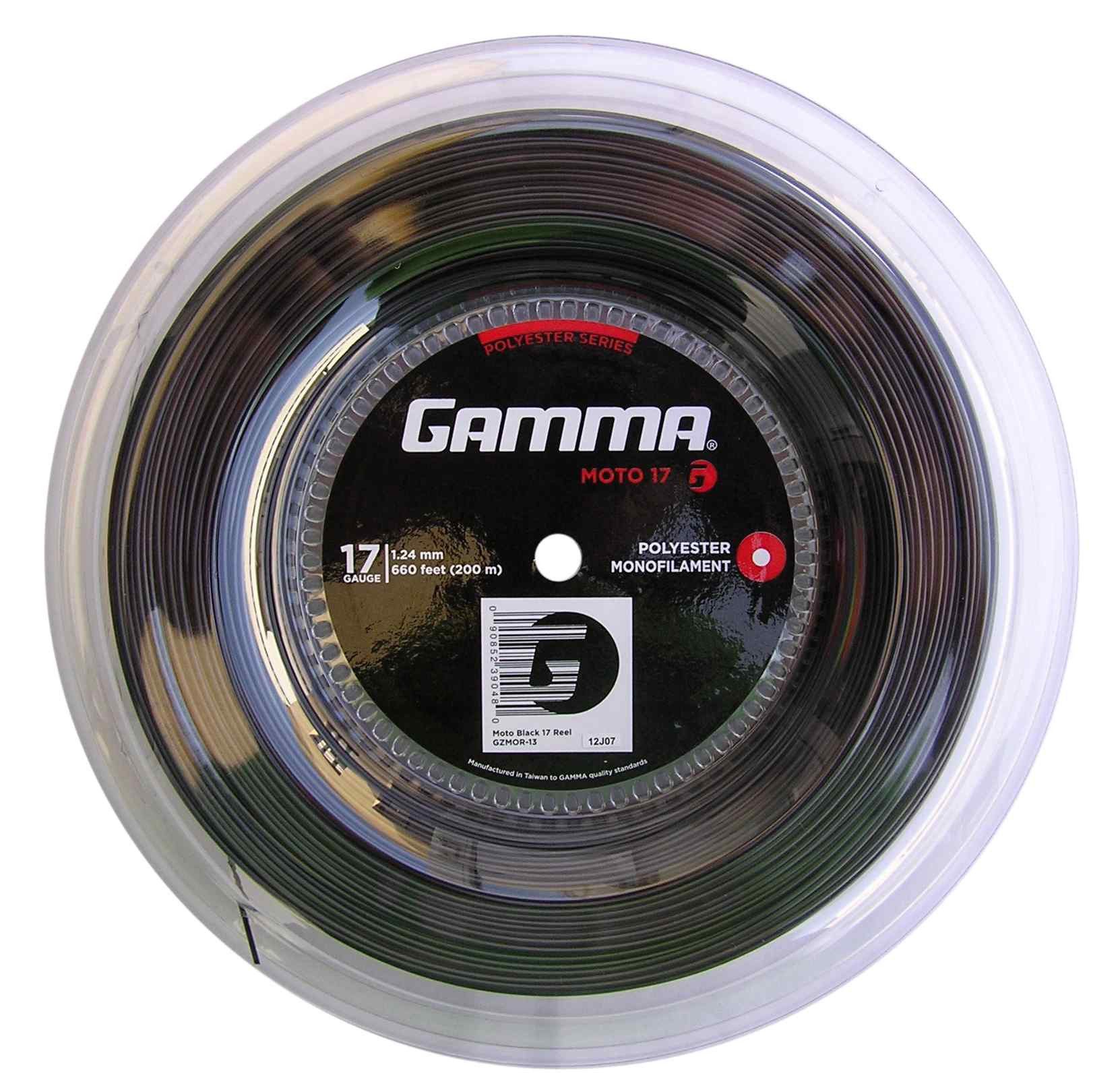 Gamma Tennissaite Moto (Haltbarkeit+Spin) schwarz 200m Rolle, Saitendicke: 1.29