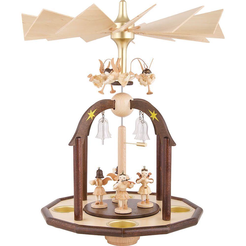 Blank Kunstgewerbe Weihnachtspyramide 1-stöckige Glöckchenpyramide mit sieben Engeln und Glasglöckchen (38x2