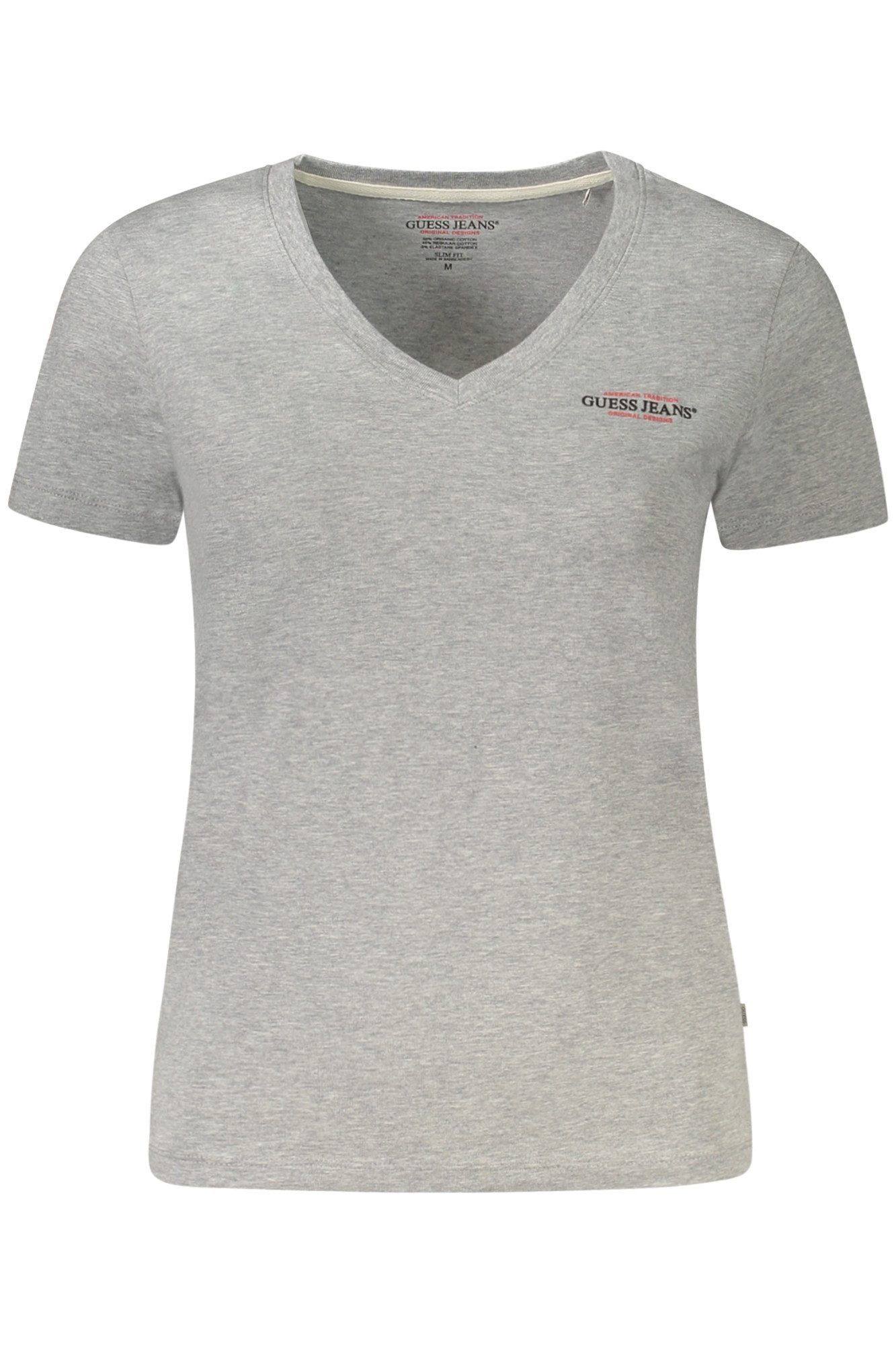 GUESS JEANS T-Shirt Damen T-Shirt Grau: Kurzarm, V-Ausschnitt