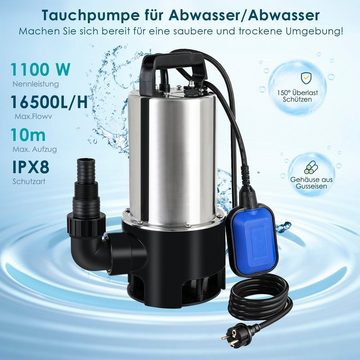 TLGREEN Schmutzwasserpumpe, 16500 L/H Tauchpumpe 1100W Schmutzwasser Tauchpumpe