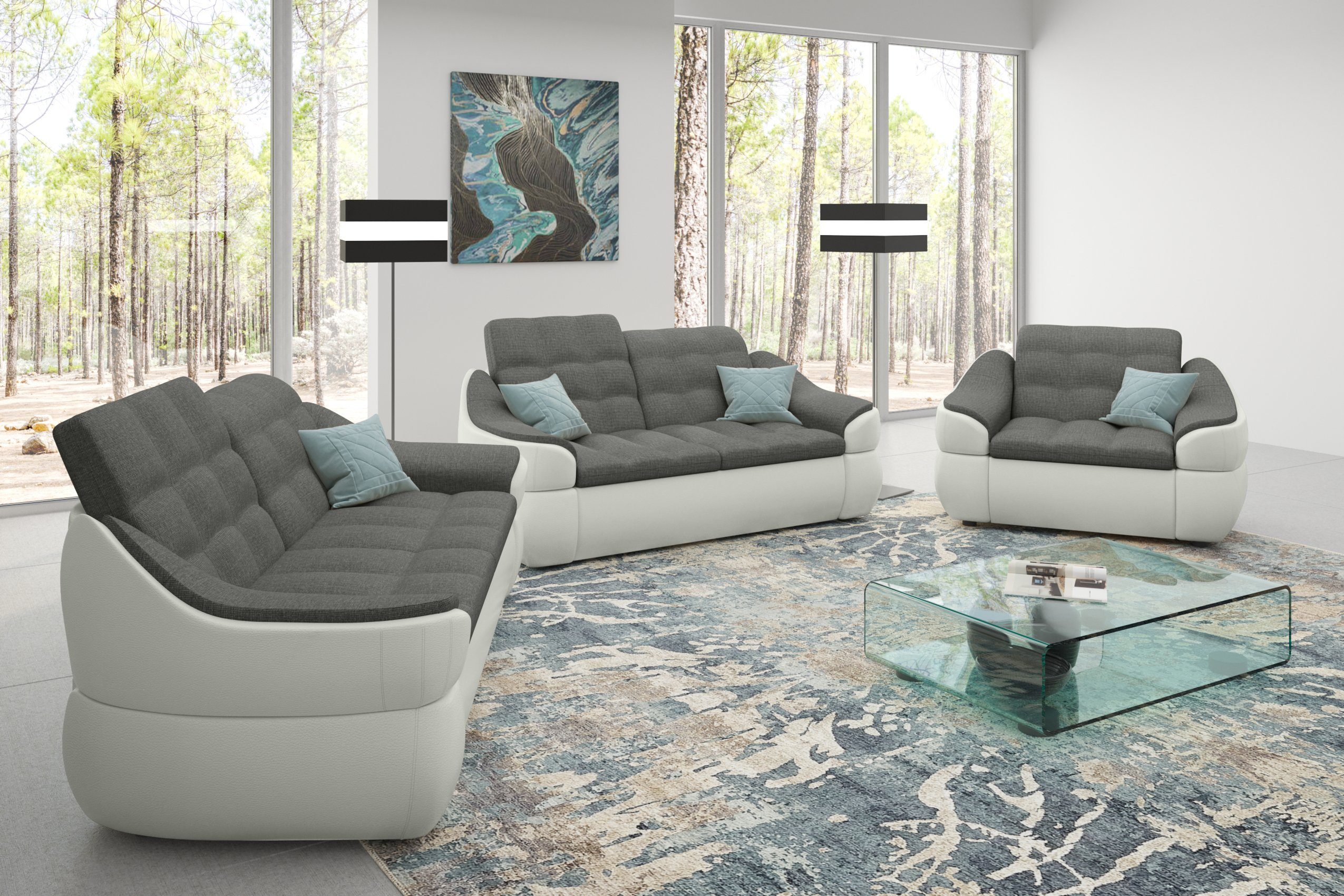 Stylefy Polstergarnitur Modern 2-Sitzer Design, Sofa 2,5-Sitzer bestehend Sofa, in Alisa, aus (3-tlg), Sessel, und (Set made Europa