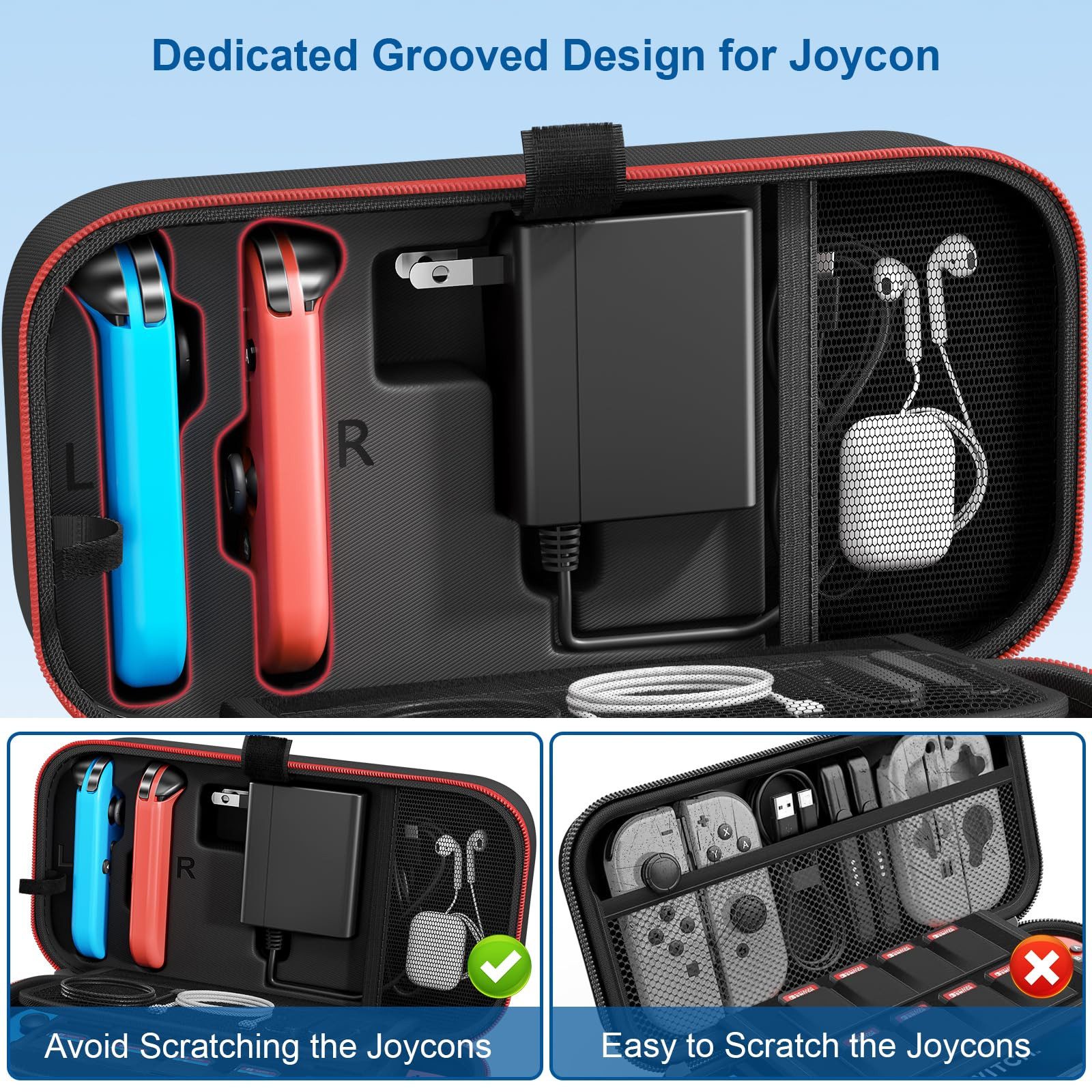 SURFOU Nintendo-Schutzhülle Switch OLED Zubehör Tasche Harte Tragetasche Schutzhülle mit Stauraum, Switch Hülle Schutzhülle mit Stauraum für 20 Spiele, Konsole & Zubehör
