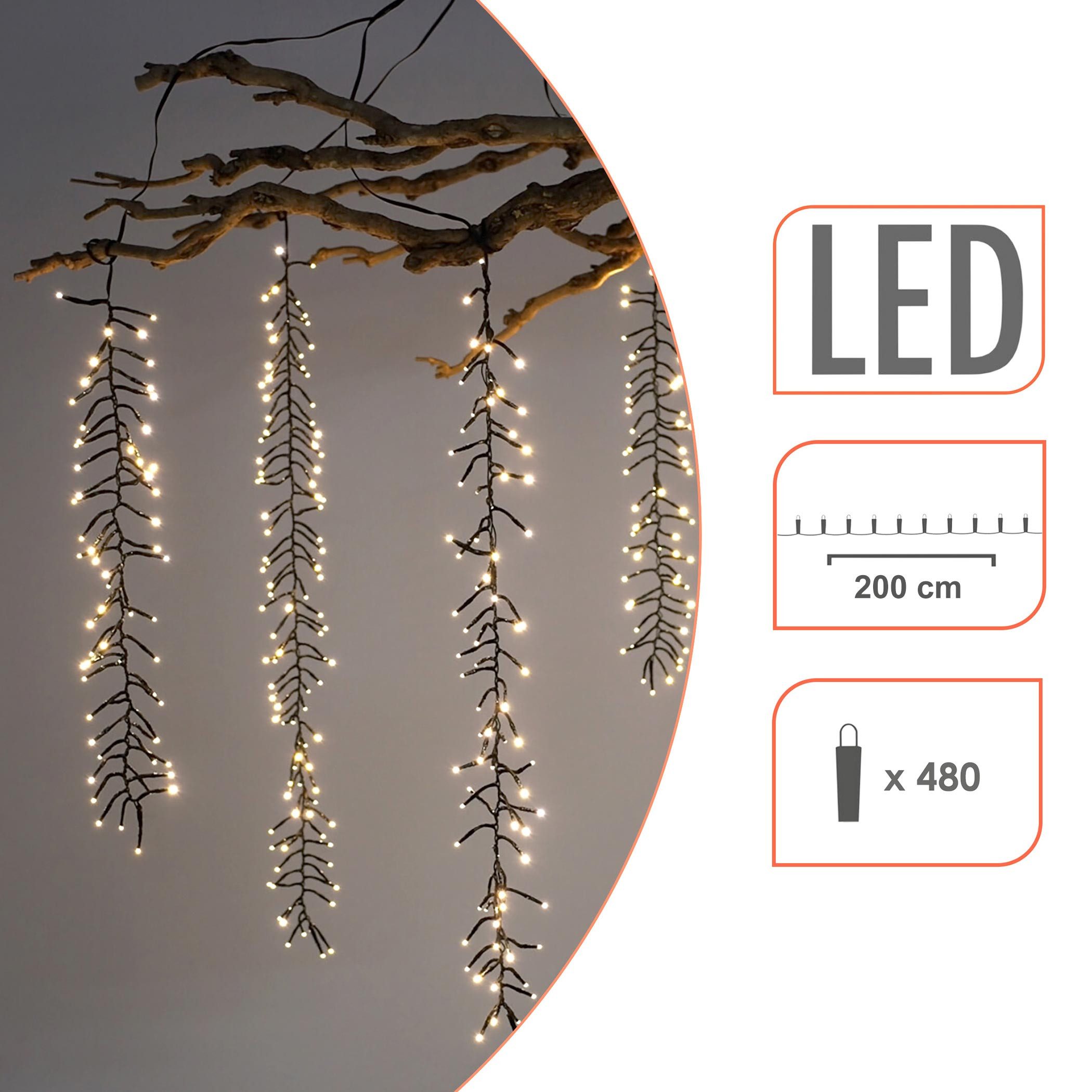 Spetebo Lichterkette Kaskaden Büschel Lichterkette warm weiß mit 6 Strängen - 480 LED, Lichtervorhang mit 8 Leuchtmodi für Außen mit Timer – Bild 2 von 5