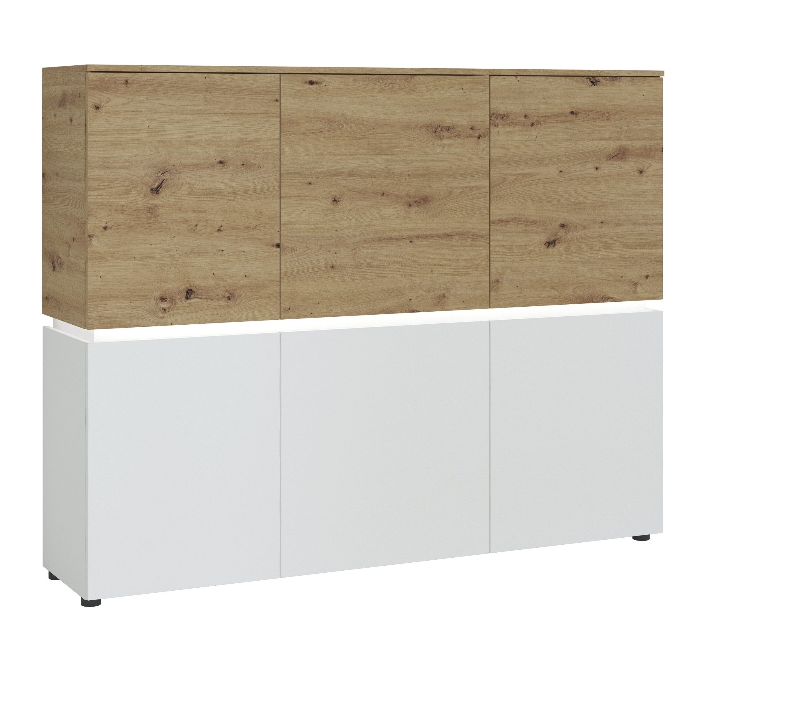 freiraum Highboard LUCI, 6 Türen, Beleuchtung, weiß/Artisan Eiche Dekor - 165x132x40cm BxHxT
