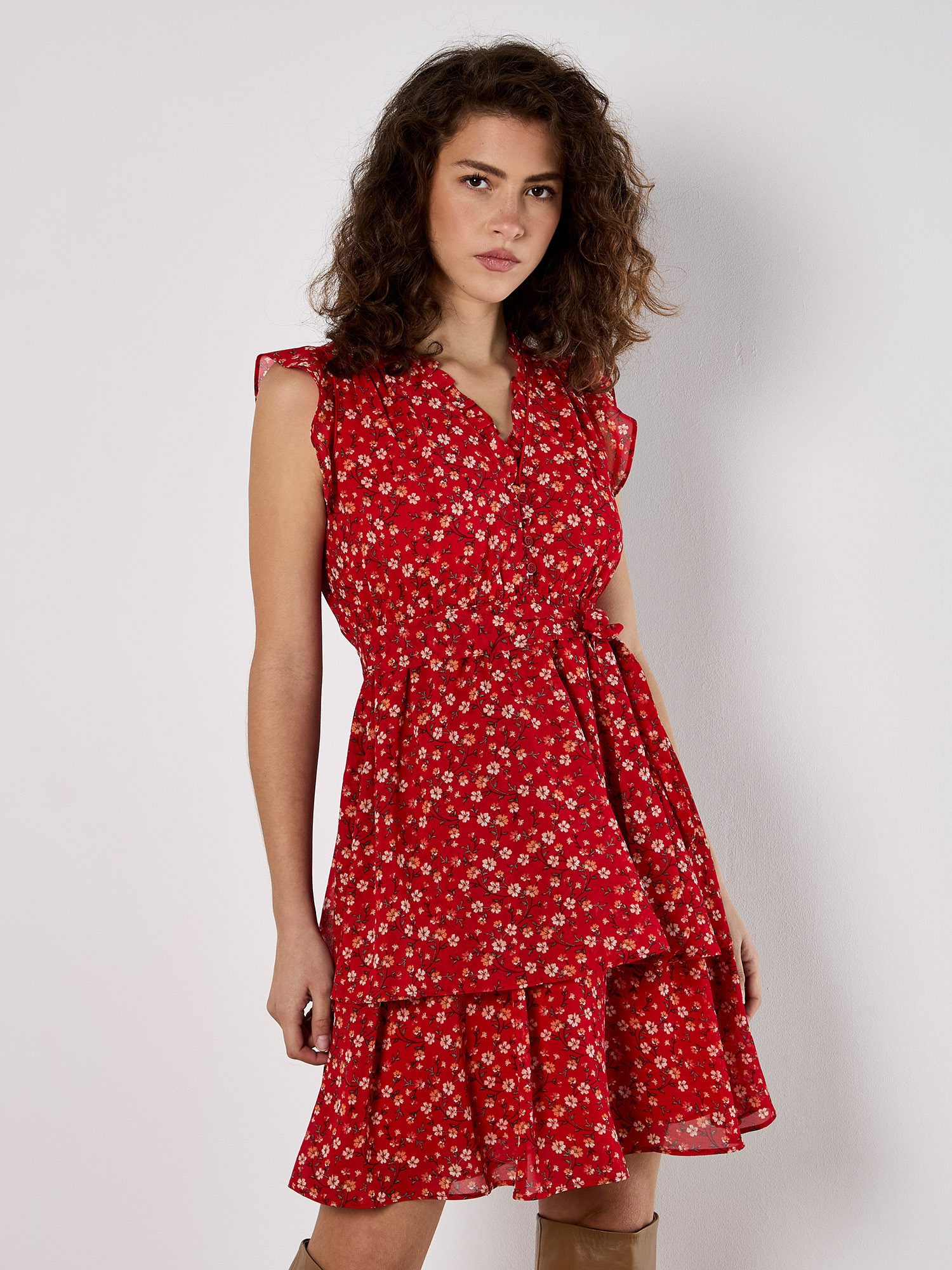 Apricot Minikleid Geblümtes Mini-Kleid (2-tlg) aus Chiffon