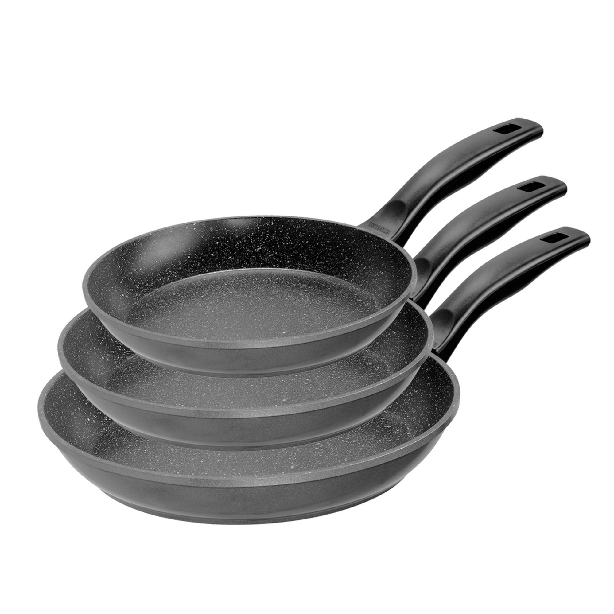 STONELINE Сковороды-Set, Aluminiumguss (3-tlg), mit echten Steinpartikeln, induktionsgeeignet, Designed in Germany