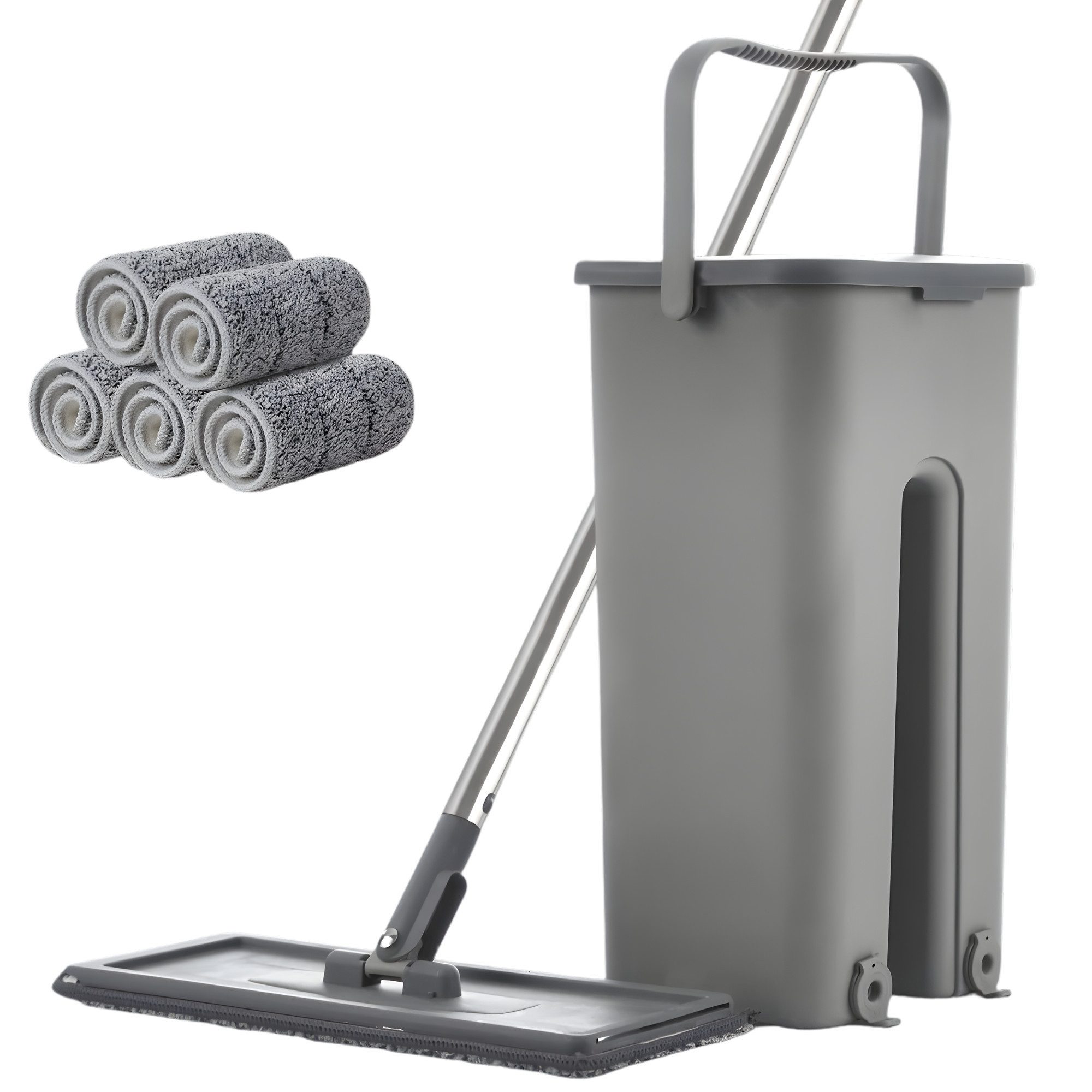 Athlix Wischmopp-Set Wischmopp Reinigungs-Set, Bodenwischer- & Eimerset, 5 Mikrofaserpads, Verstellbar bis 130 cm, 360° drehbar, Edelstahl Stange