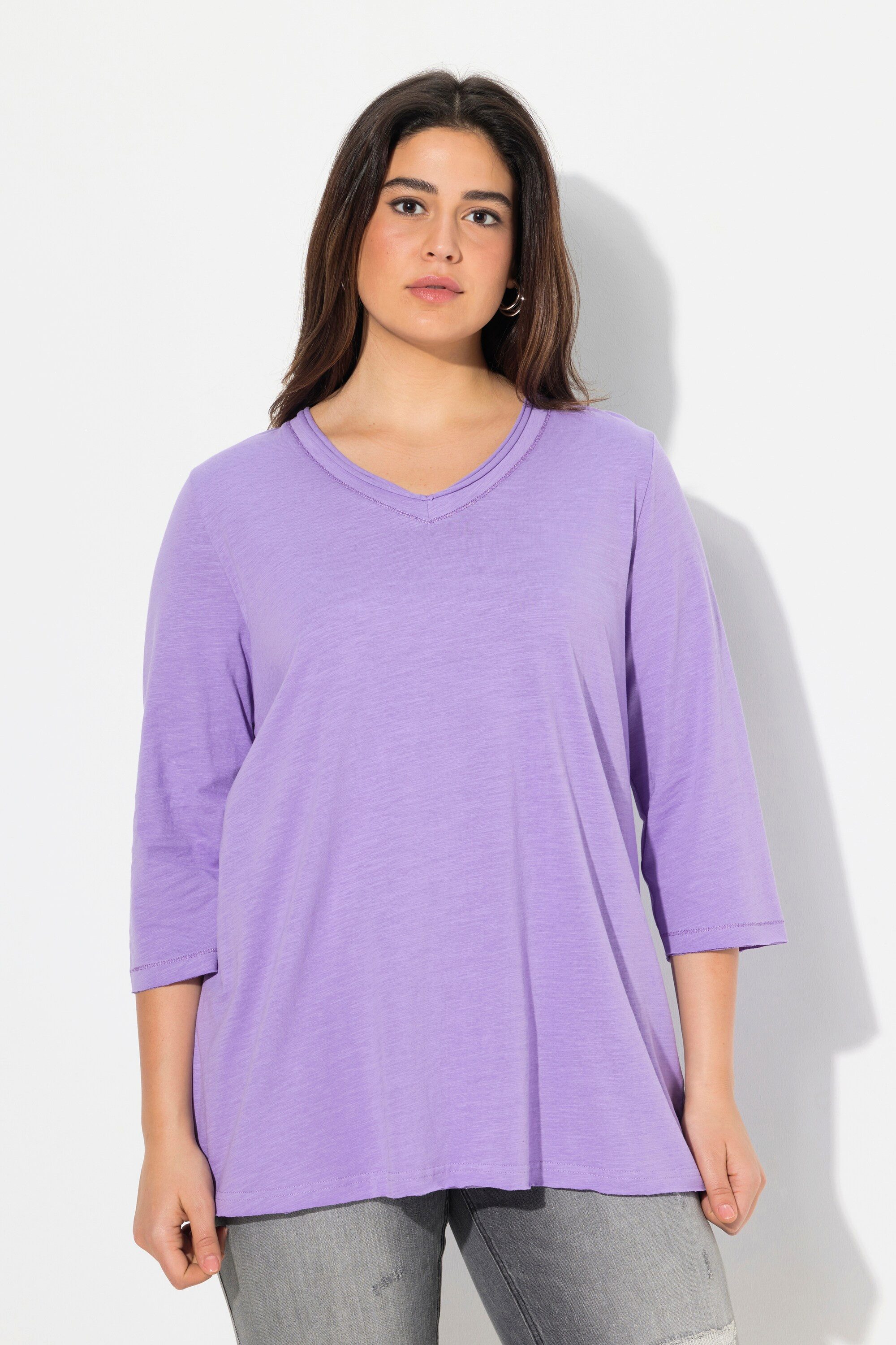 Ulla Popken T-Shirt Shirt Metallic-Nähte V-Ausschnitt günstig online kaufen